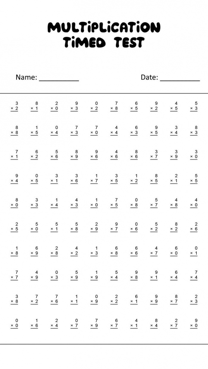 Problem Multiplication Timed Test  Multiplication worksheets