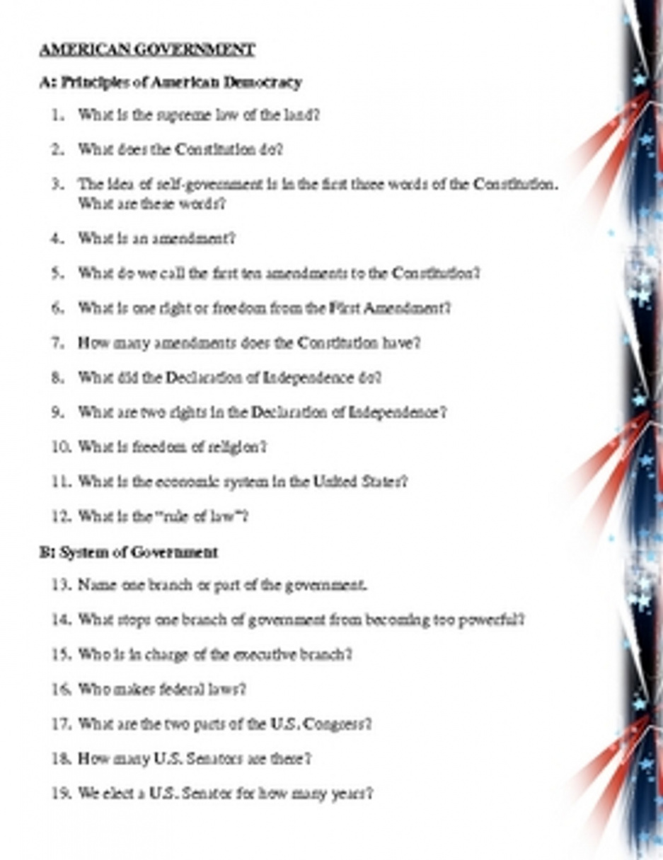 Question United States Citizenship Test