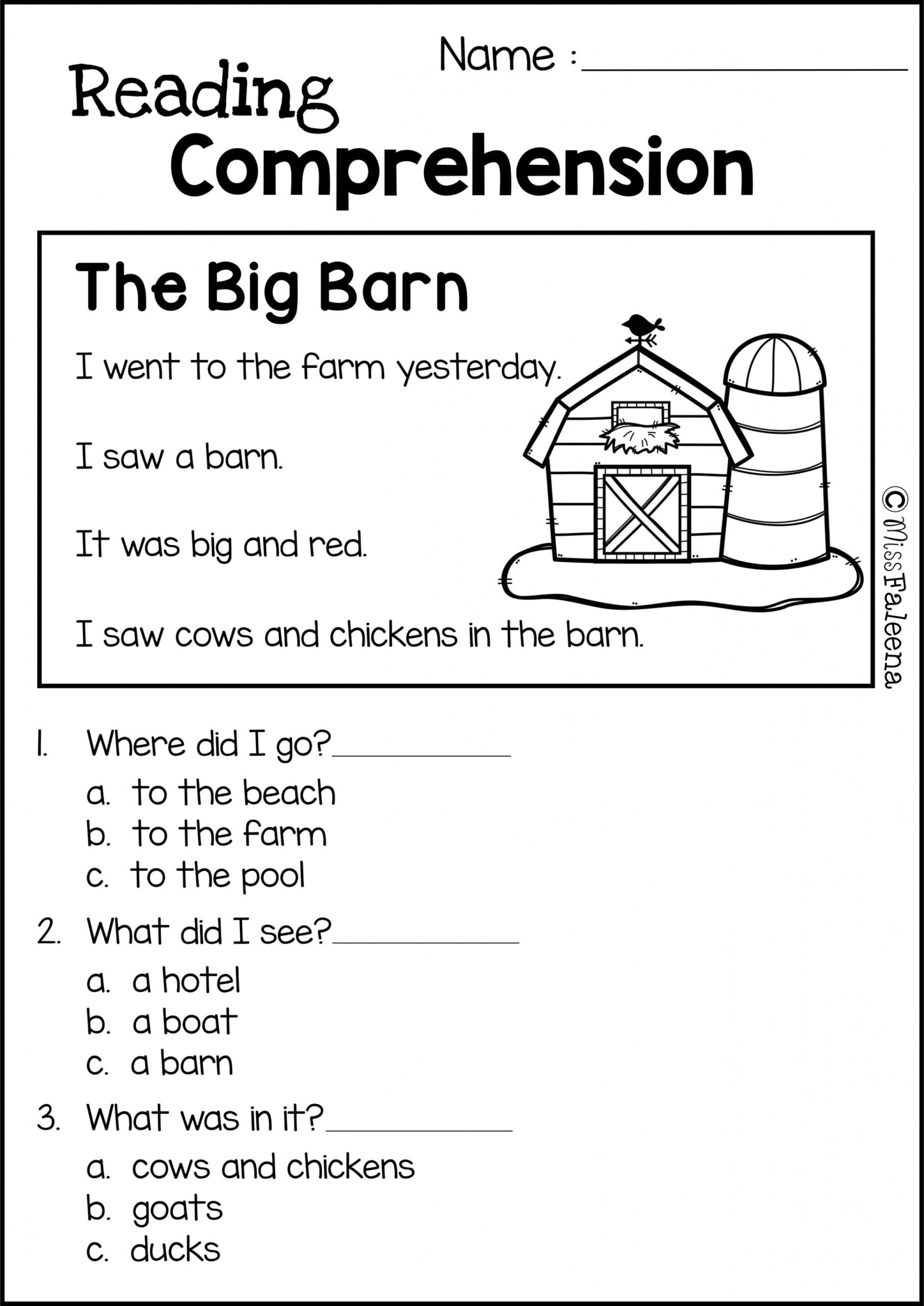 Reading Comprehension Set   Kindergarten reading worksheets