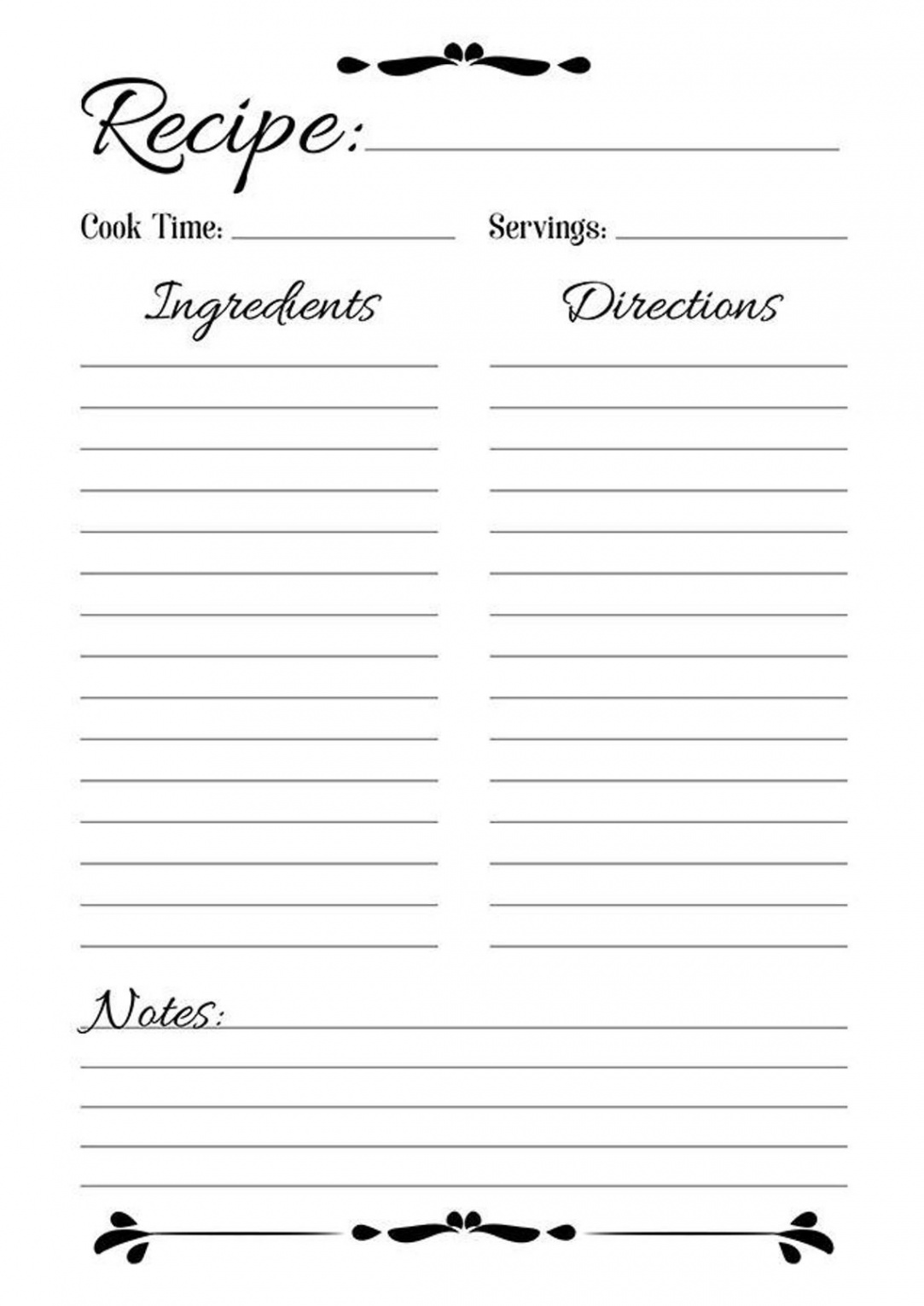 Recipe Sheet Printable Recipe Page Template Blank Recipe - Etsy