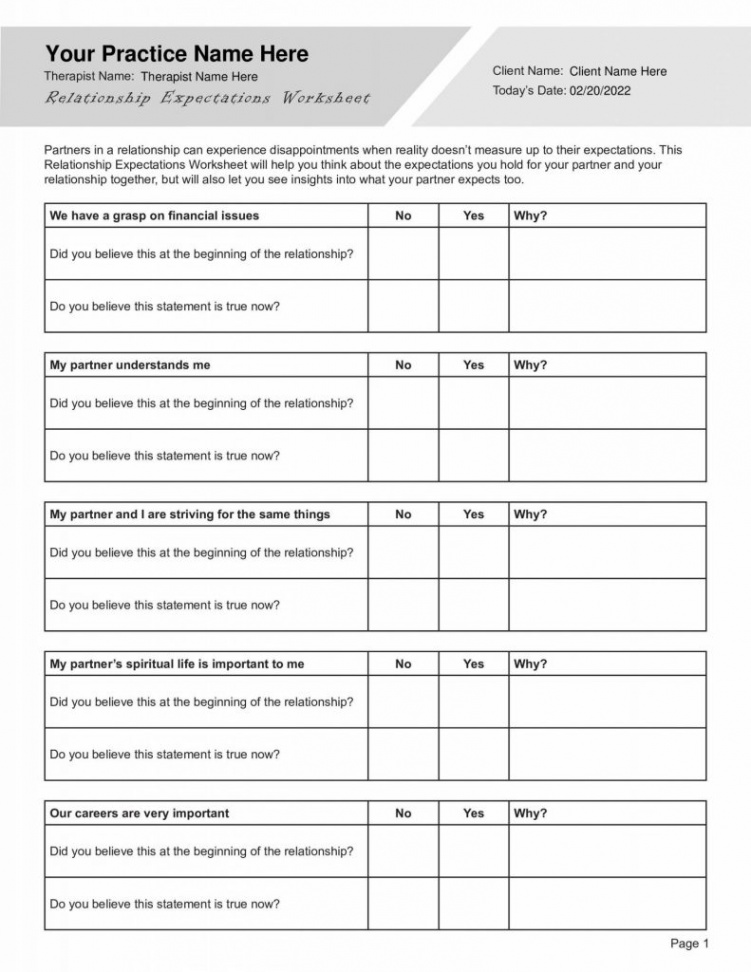 Relationship Expectations Worksheet PDF - TherapyByPro