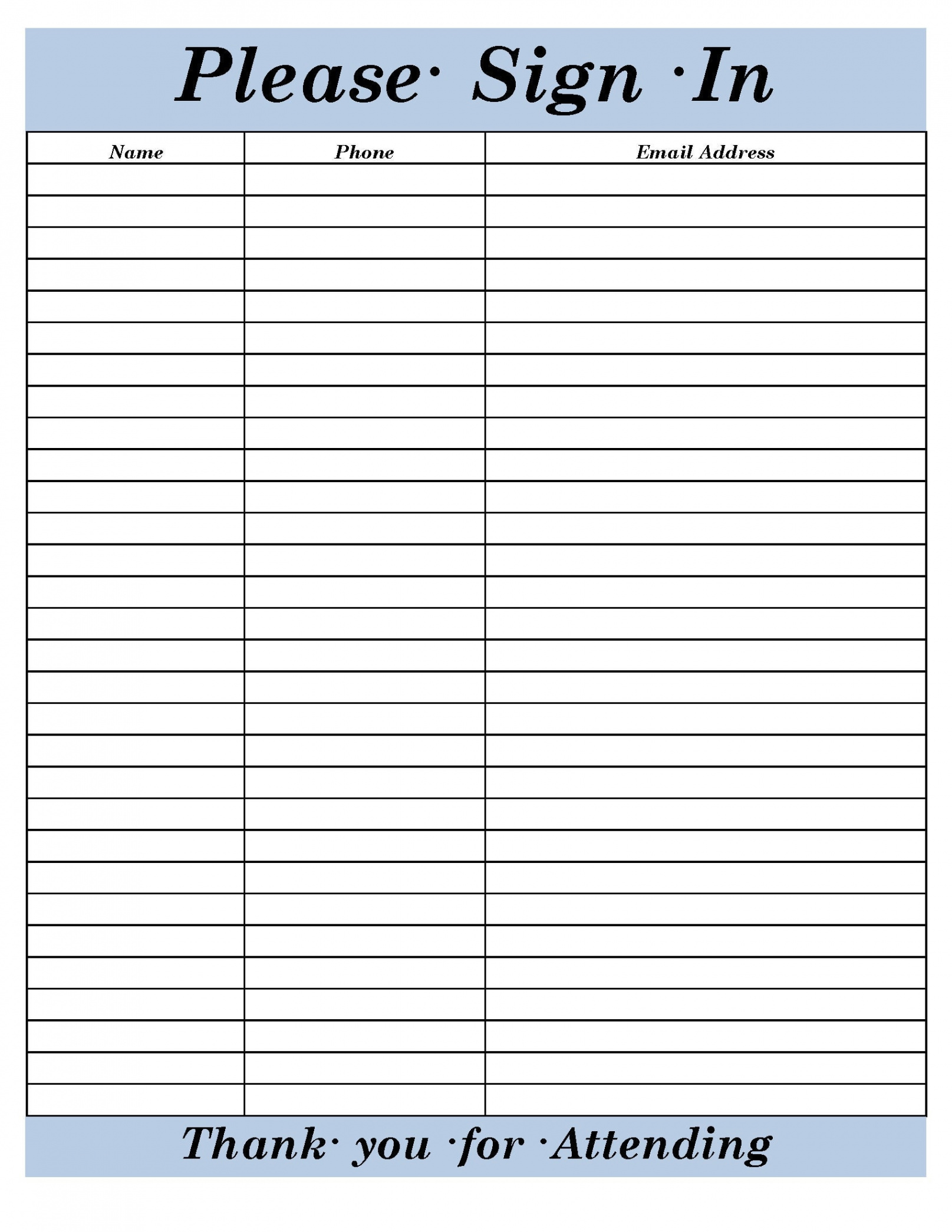 Sign in Sheet ,template, Versatile Printable and Editable, Client