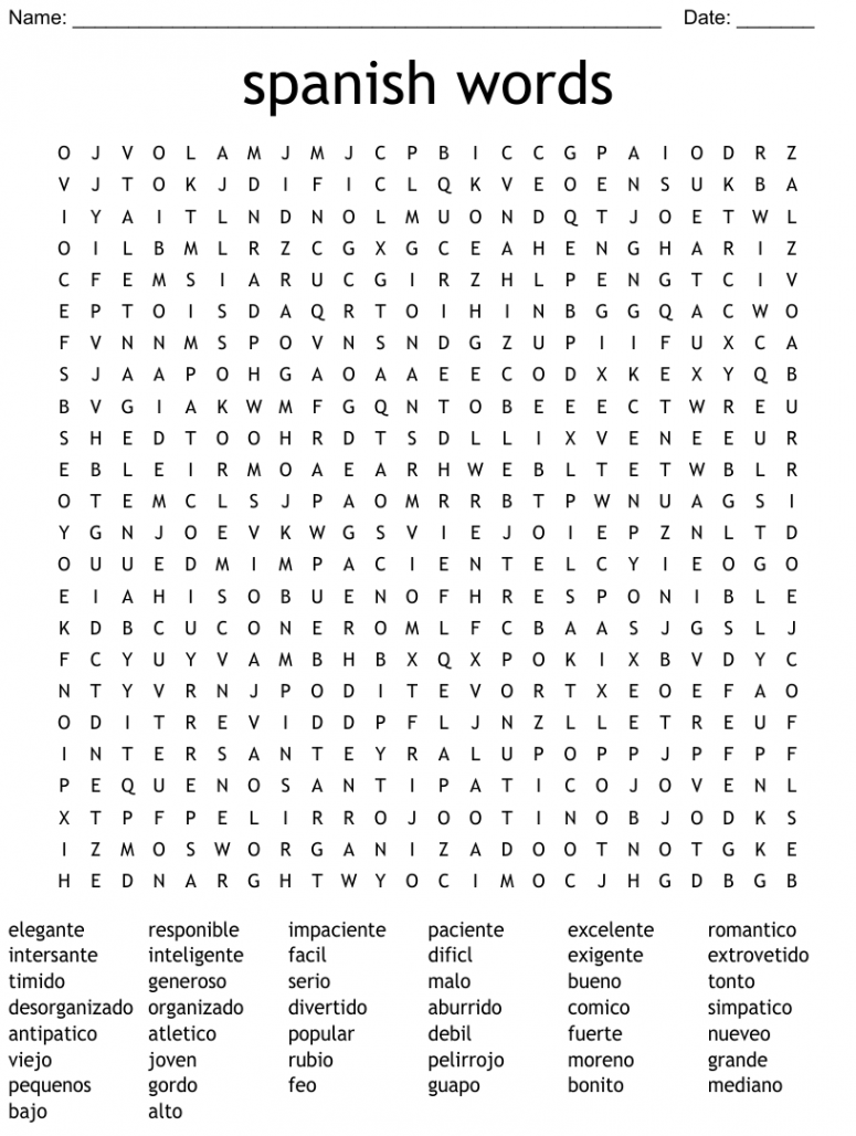 spanish words Word Search - WordMint