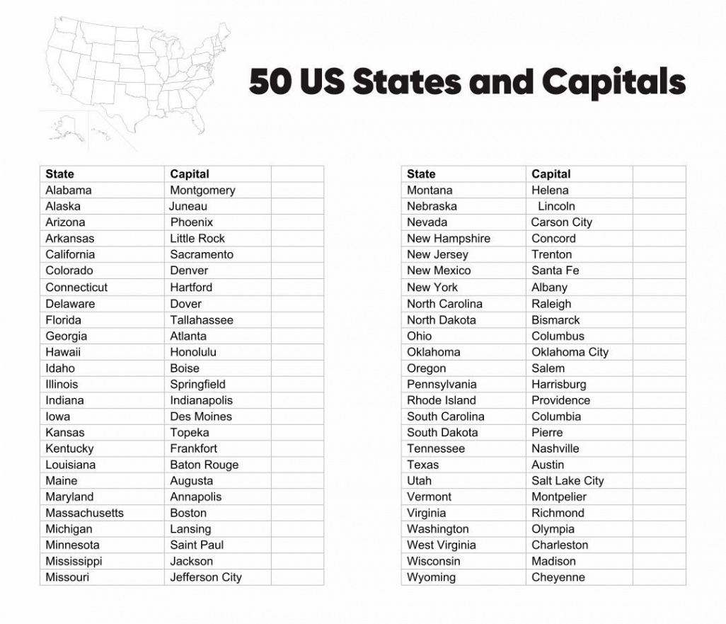 States Capitals List Printable  State capitals list, State