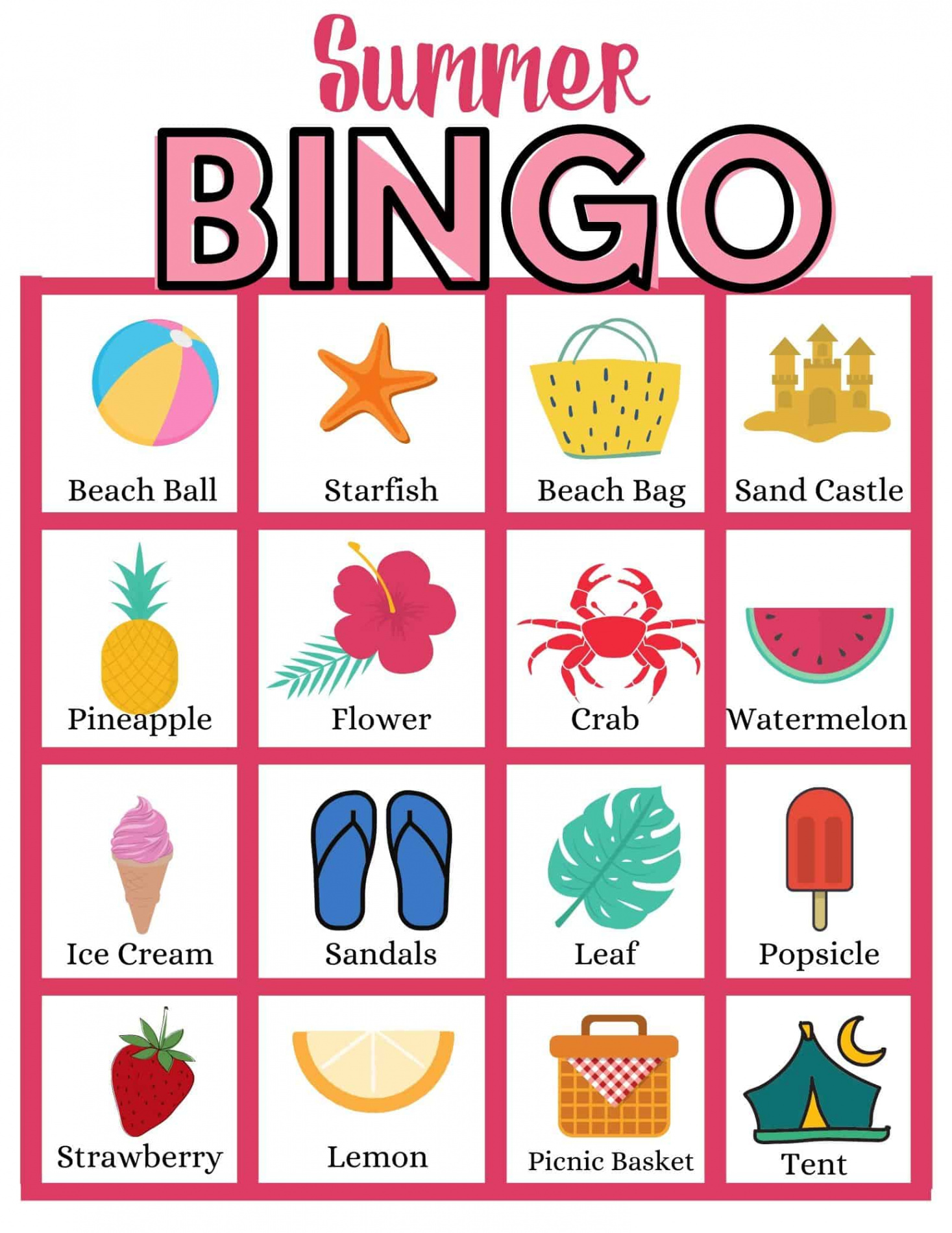 Summer Bingo Printable Game for Kids - Views From a Step Stool