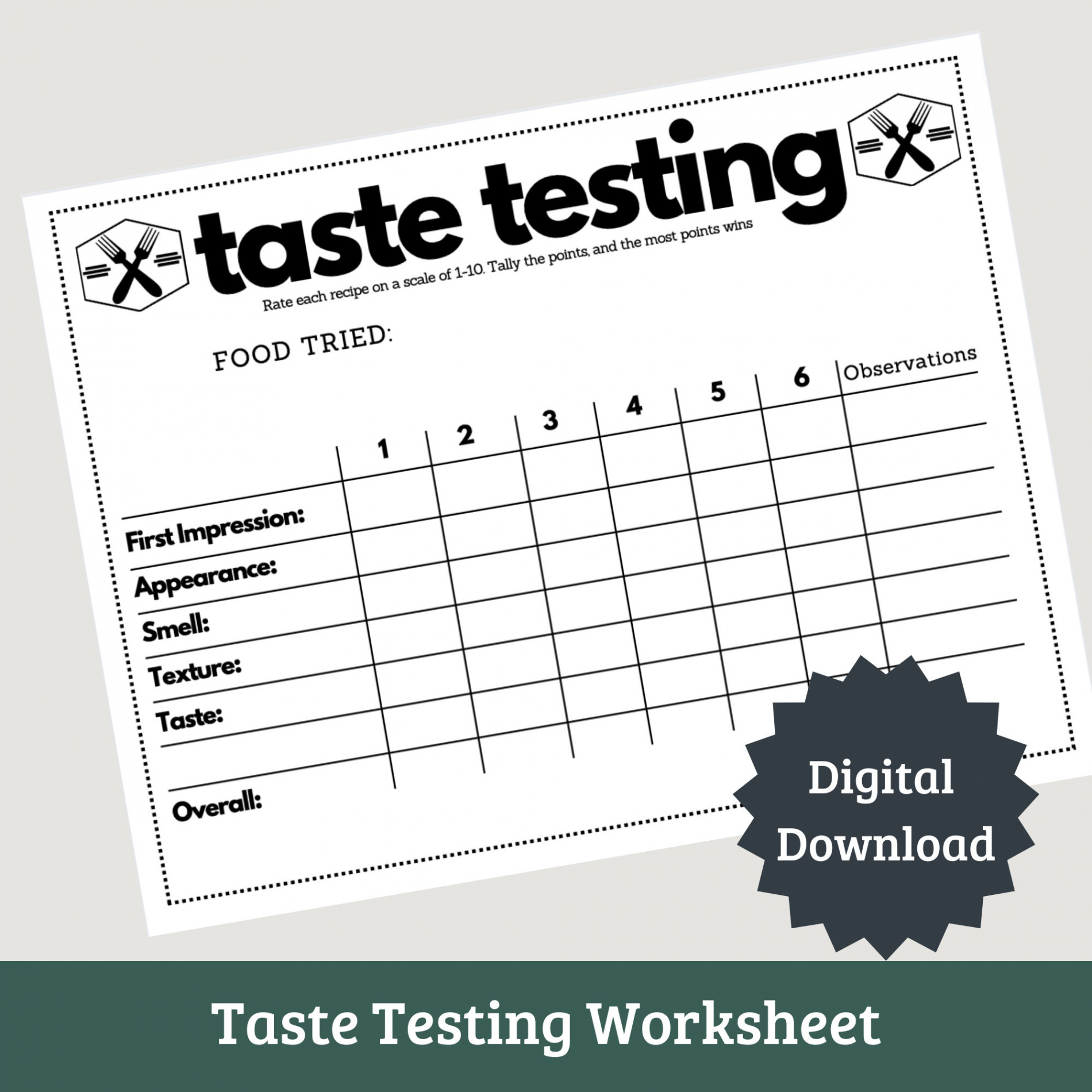 Taste Testing Printable for Cooking Competitions and Tasting - Etsy