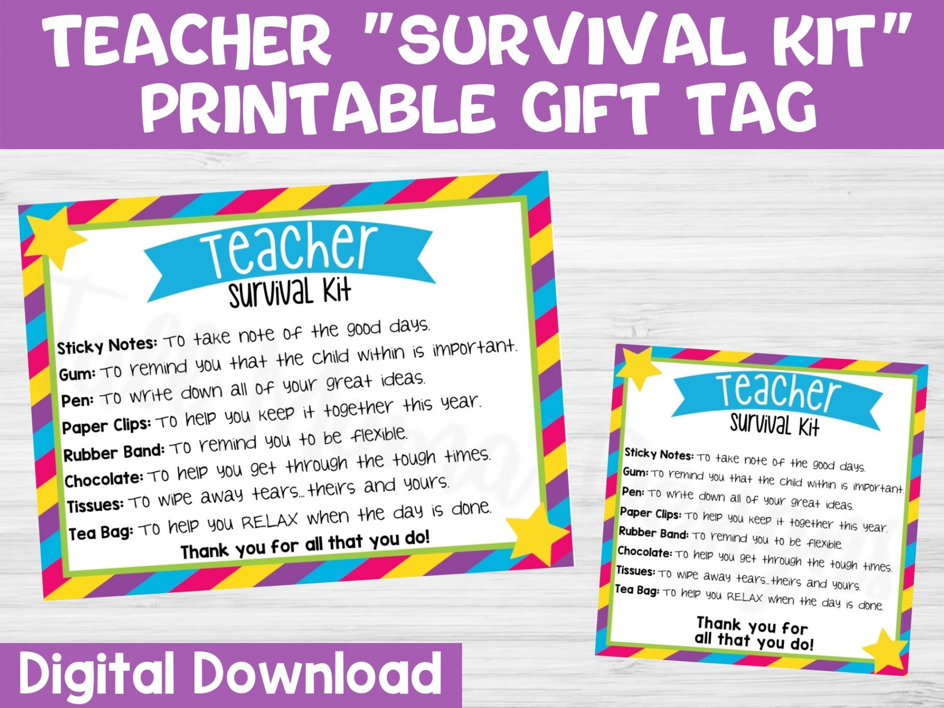 Teacher Survival Kit Printable Gift Tag, First Day of School Gift