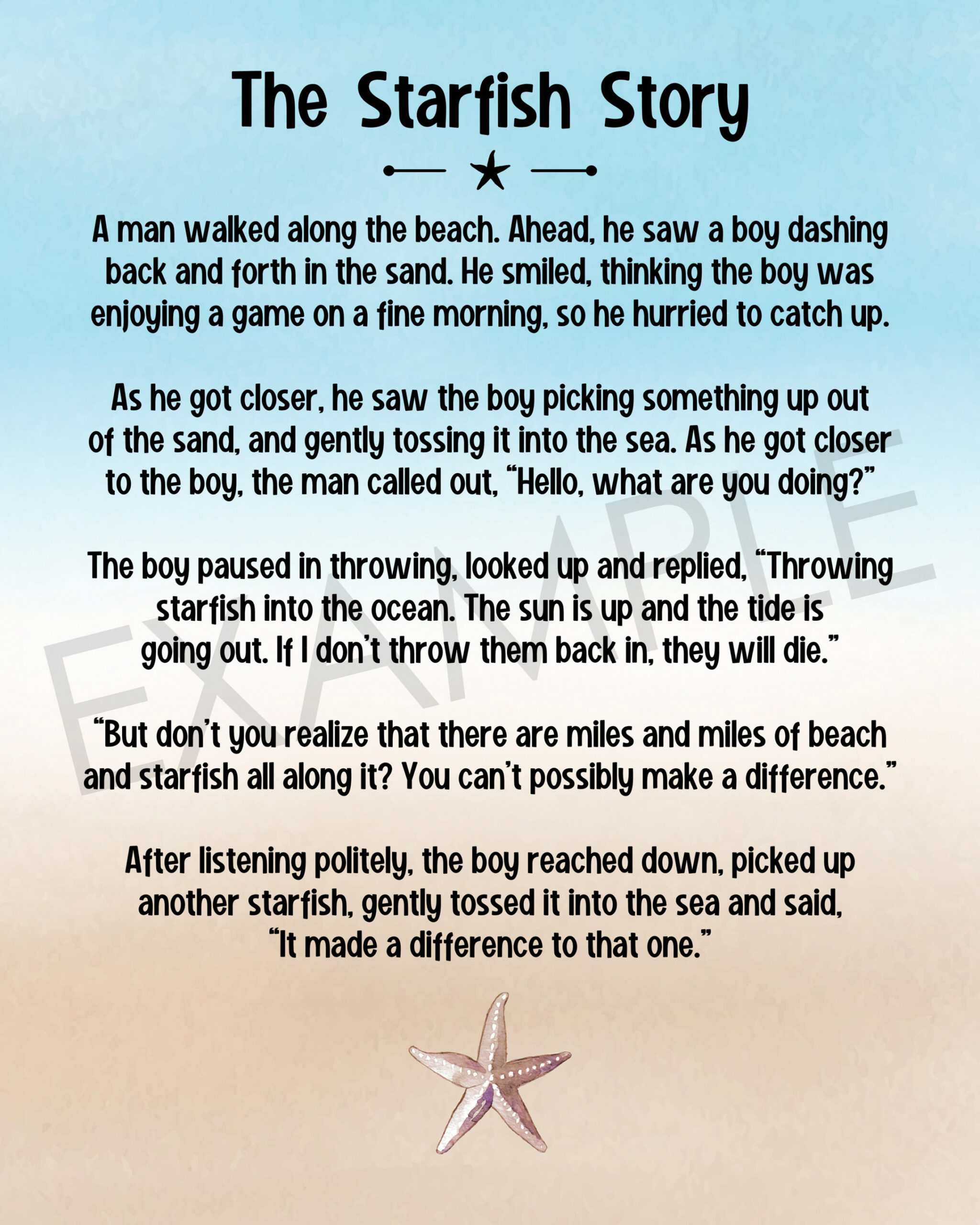 The Starfish Story It Matters to This One Printable Decor Set of