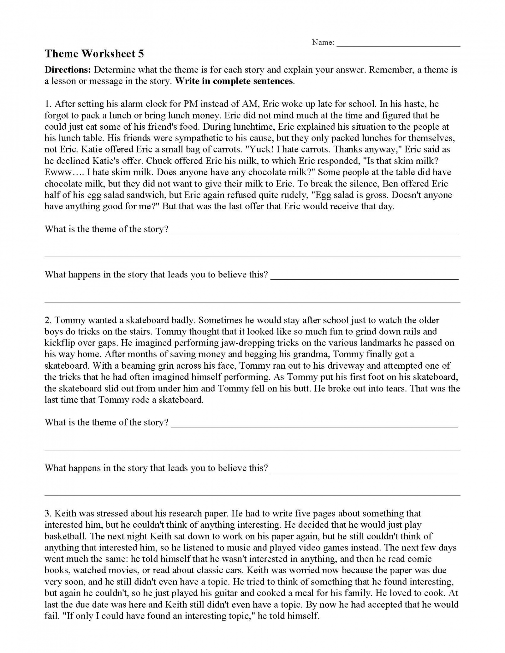 Theme Worksheets  Ereading Worksheets