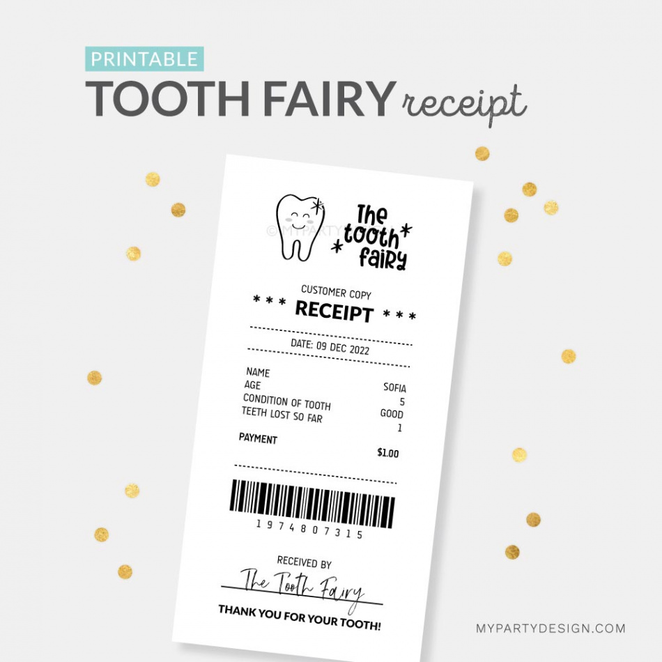 Tooth Fairy Receipt, Printable PDF - My Party Design