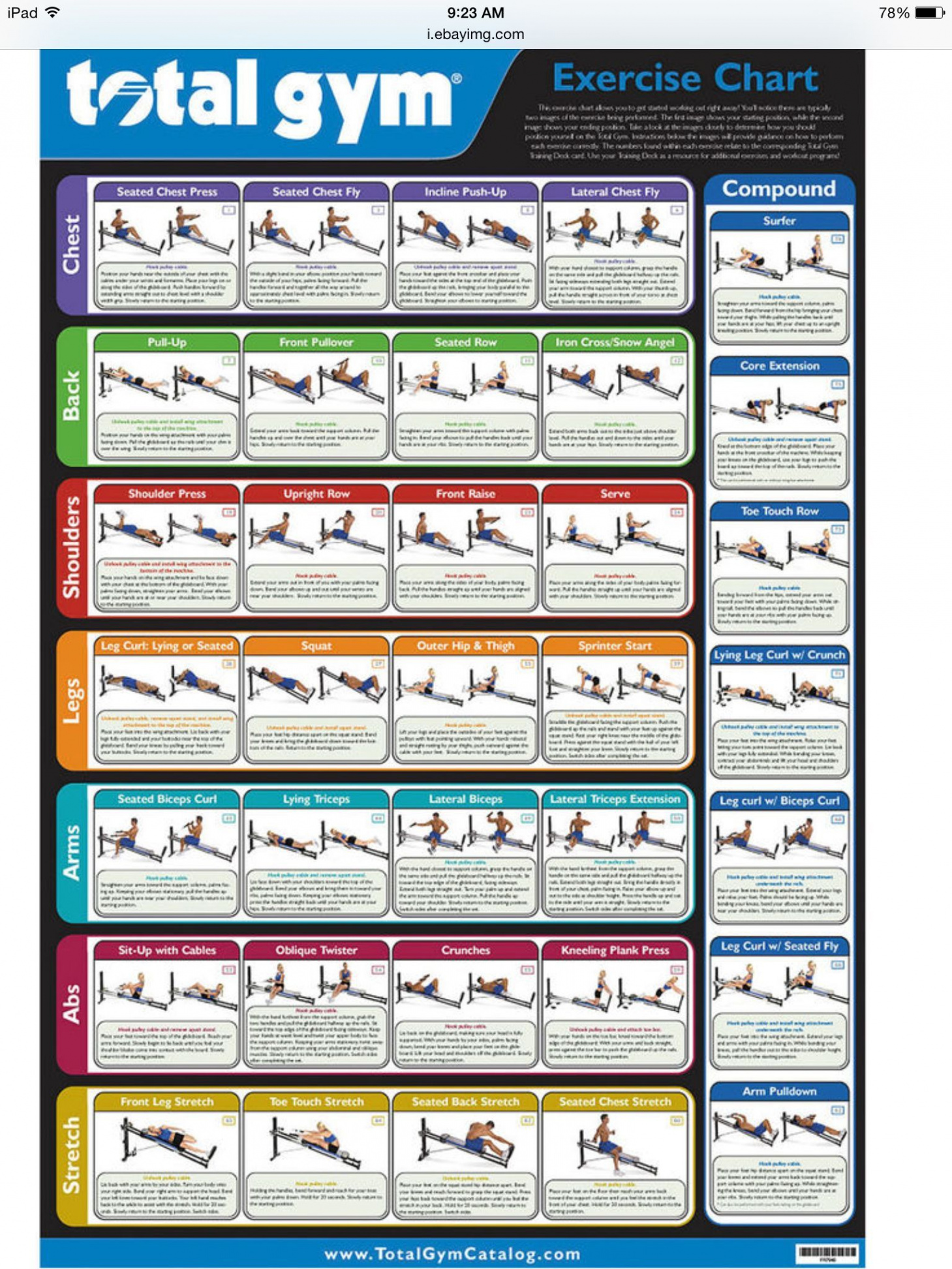 Total Gym Workout Chart  Gym workout chart, Total gym exercise