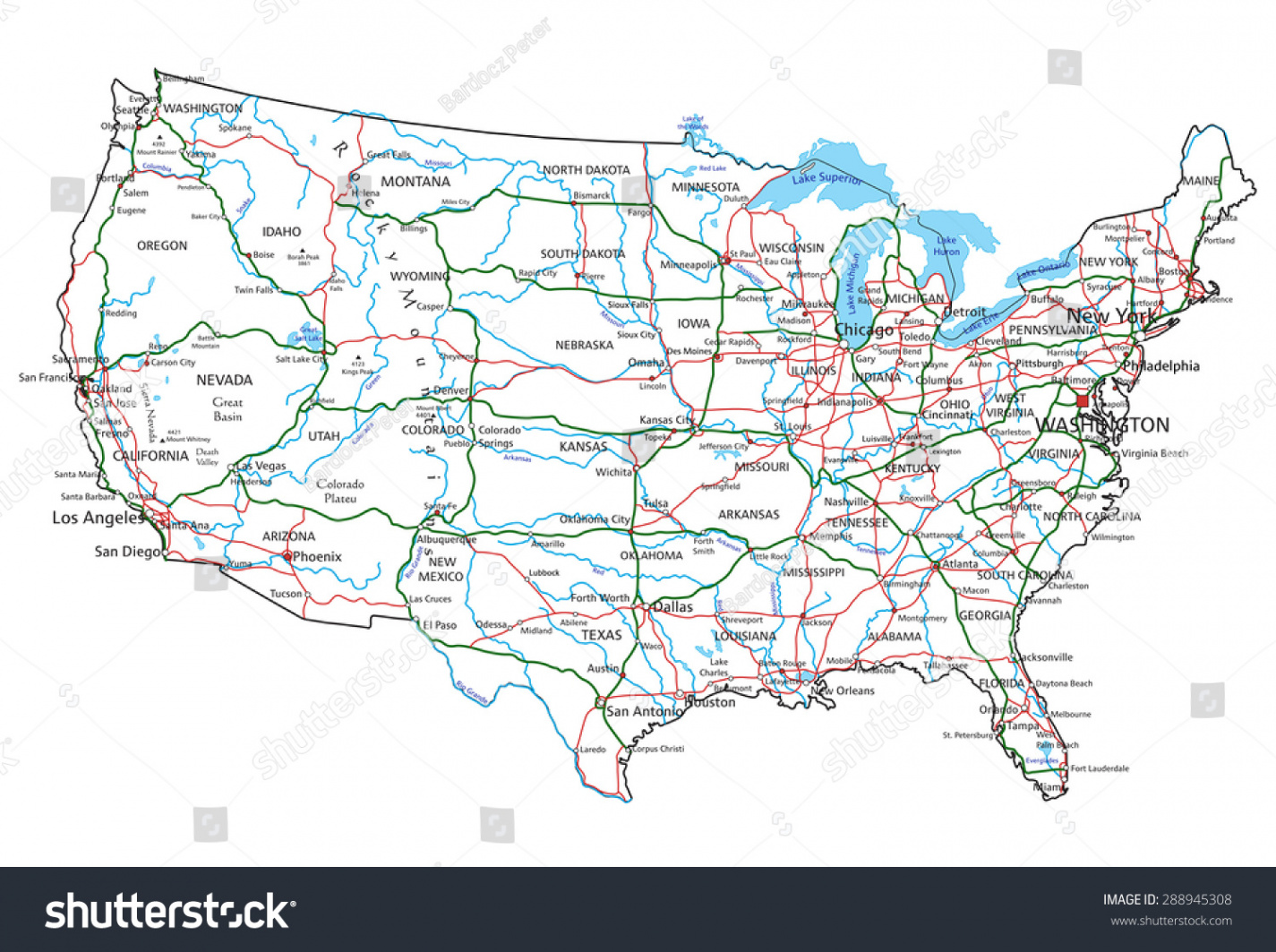 US-Straße und Autobahn-Karte. Vektorgrafik