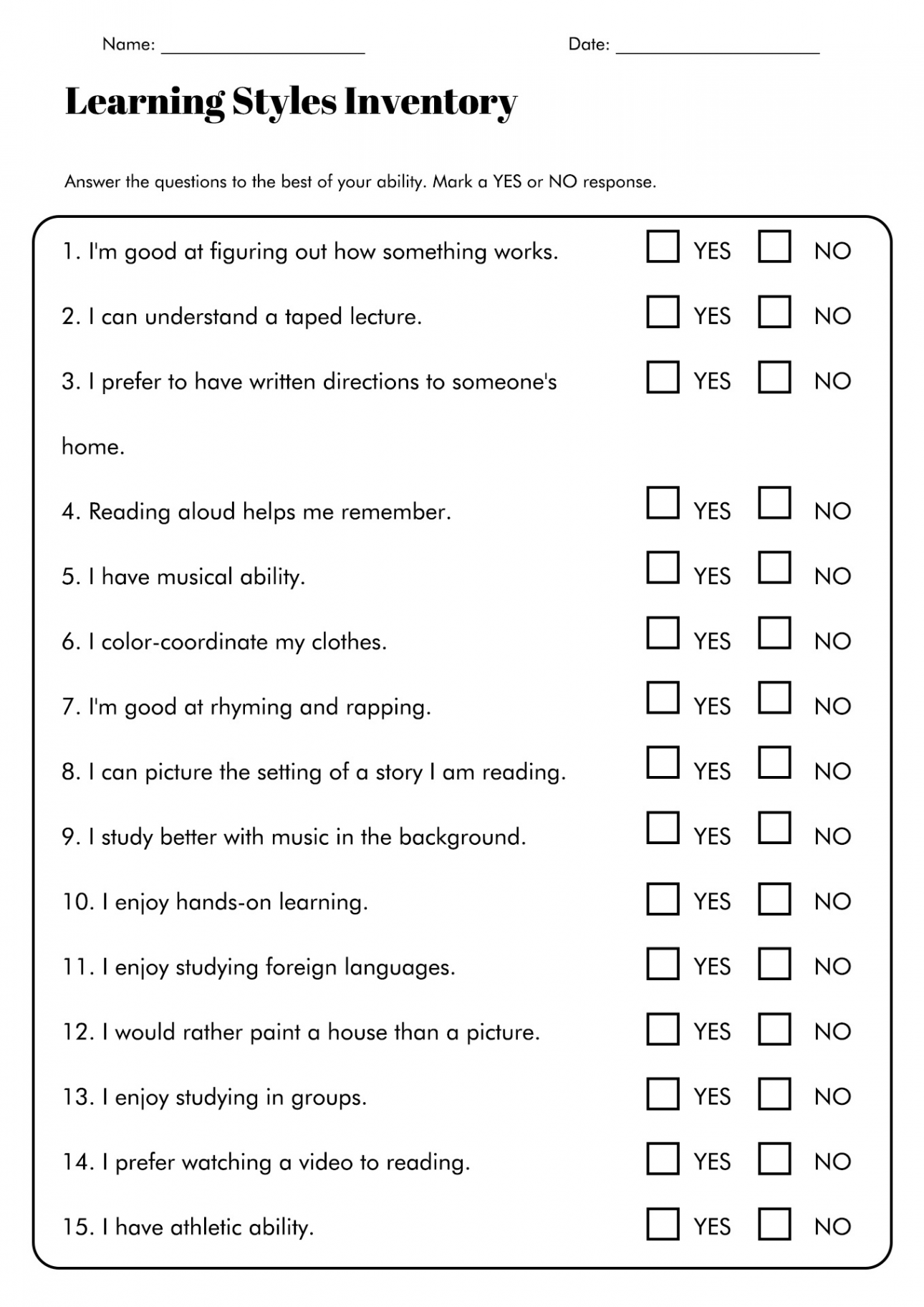 Vark Styles Worksheet - Free PDF at worksheeto