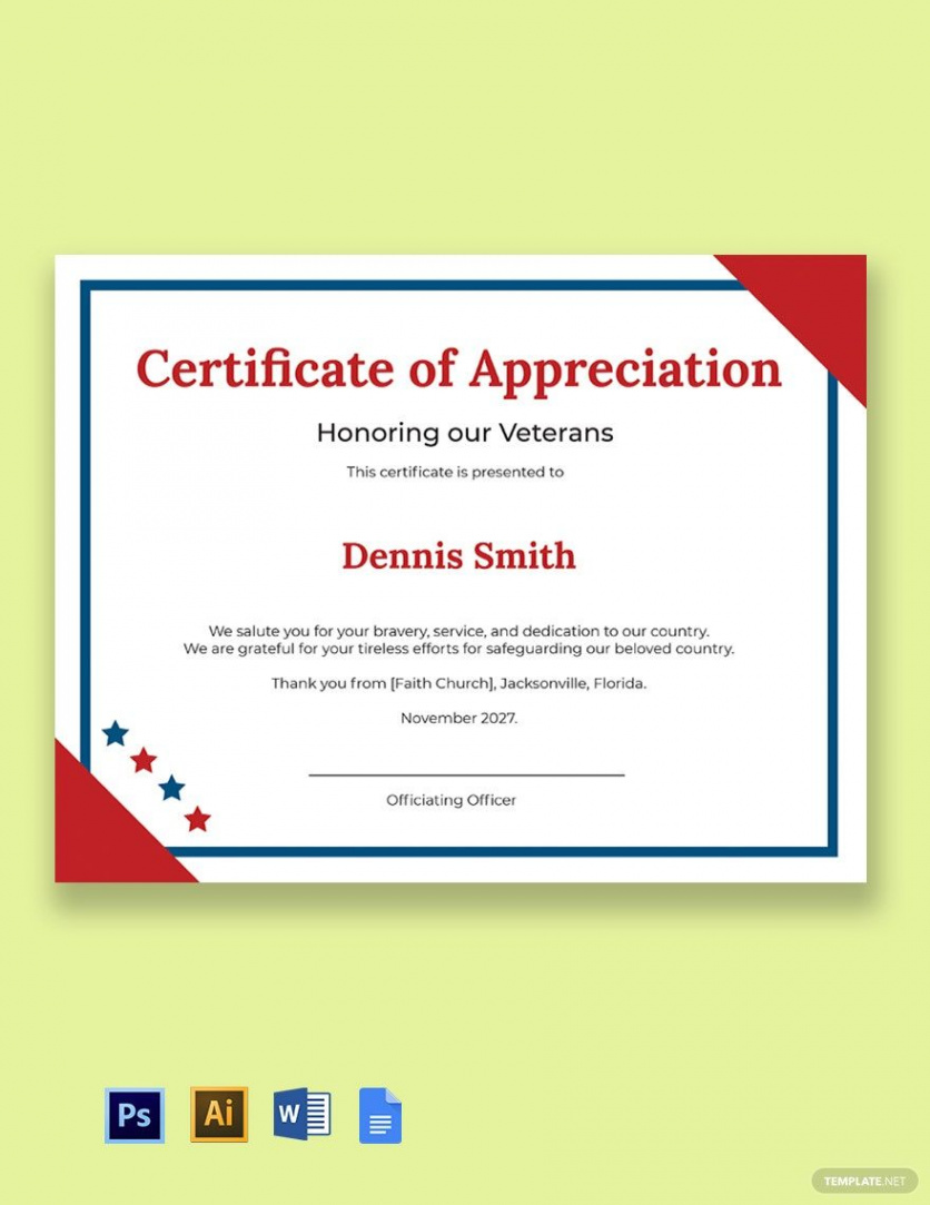 Veterans Day Appreciation Certificate Template - Download in Word