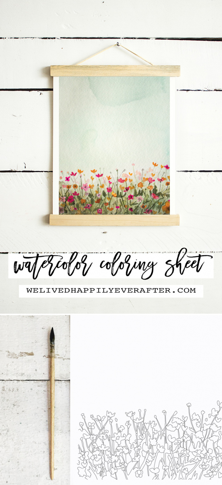 Watercolor Poppy Sky Adult Coloring Sheet Free Printable  We