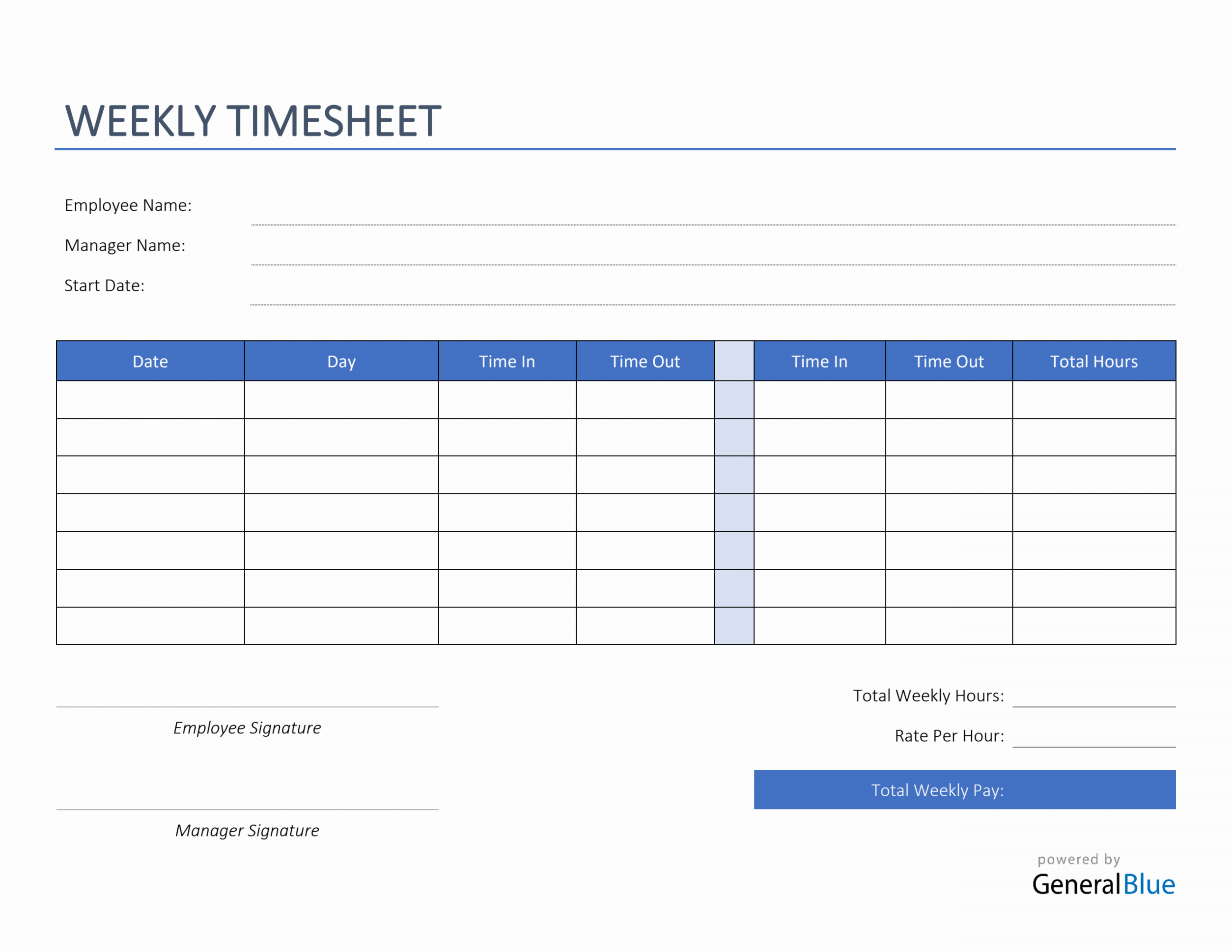 Weekly Timesheet in PDF