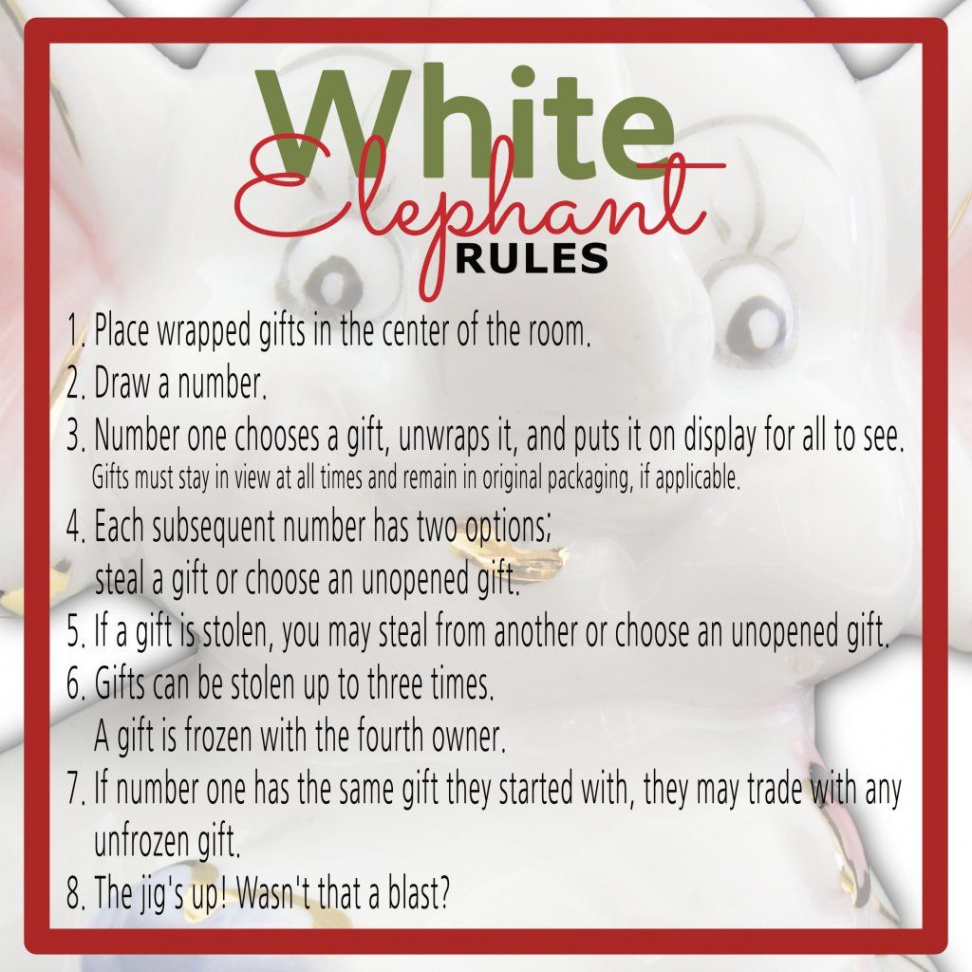 White Elephant Gift Exchange Rules and Printables  White elephant