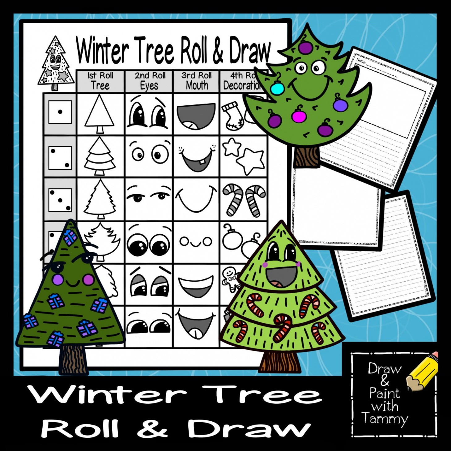 Winter Tree Roll and Draw Printable Art Activity