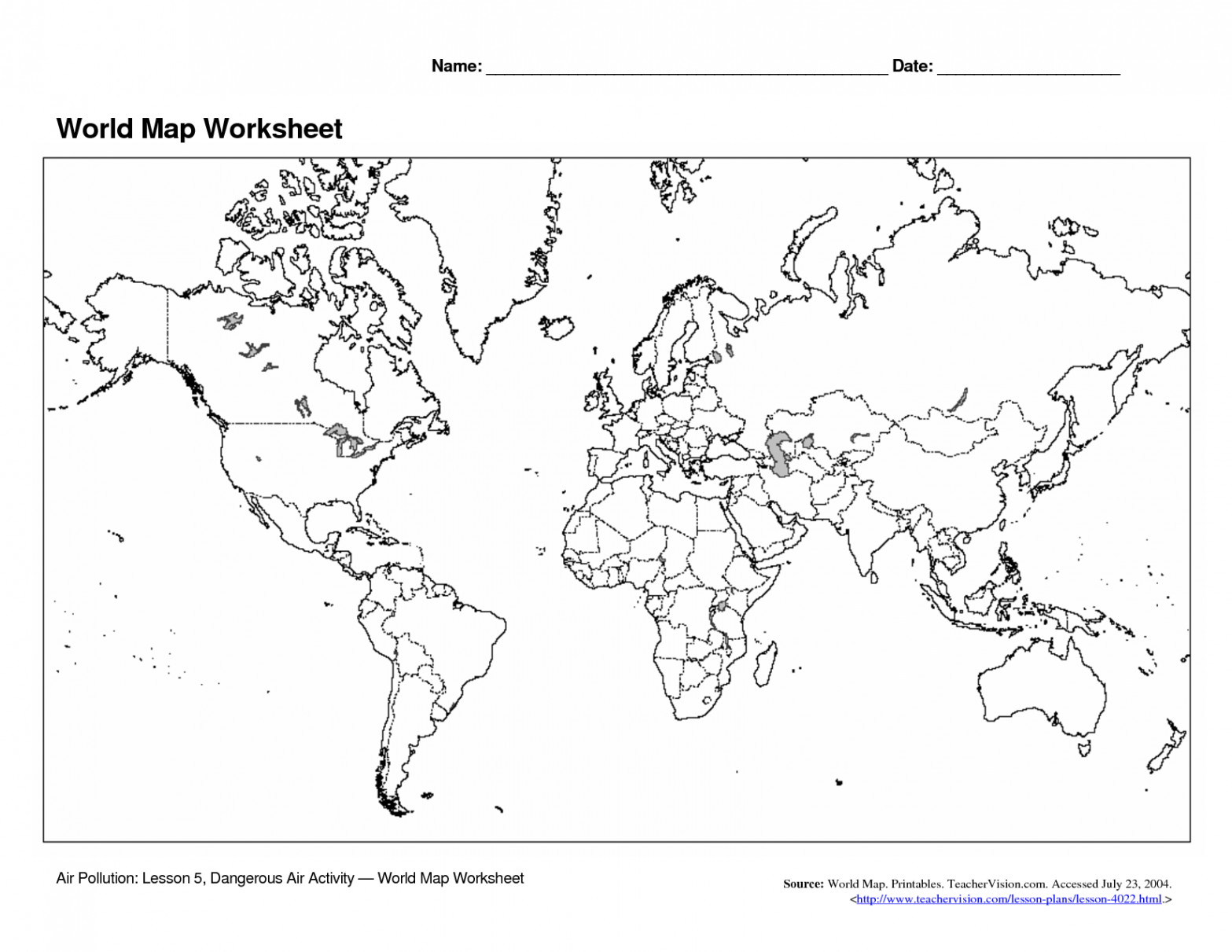 World+Map+Worksheet  Blank world map, Free printable world map