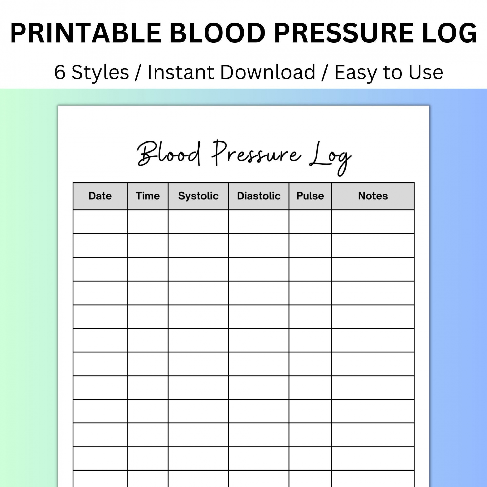 Blood Pressure Tracker Printable Blood Pressure Log Health