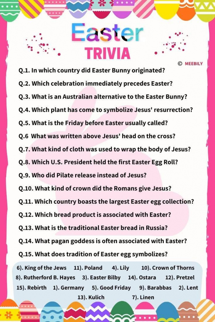 Easter Trivia Worksheet Printable With Answers  Easter quiz