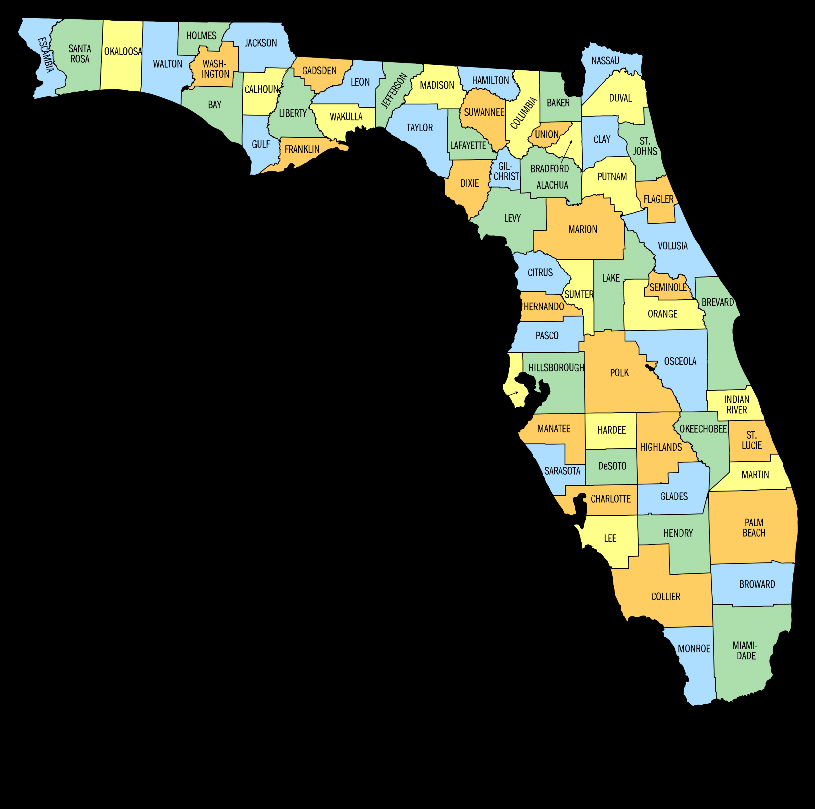 Florida County Map (Printable State Map with County Lines) – DIY