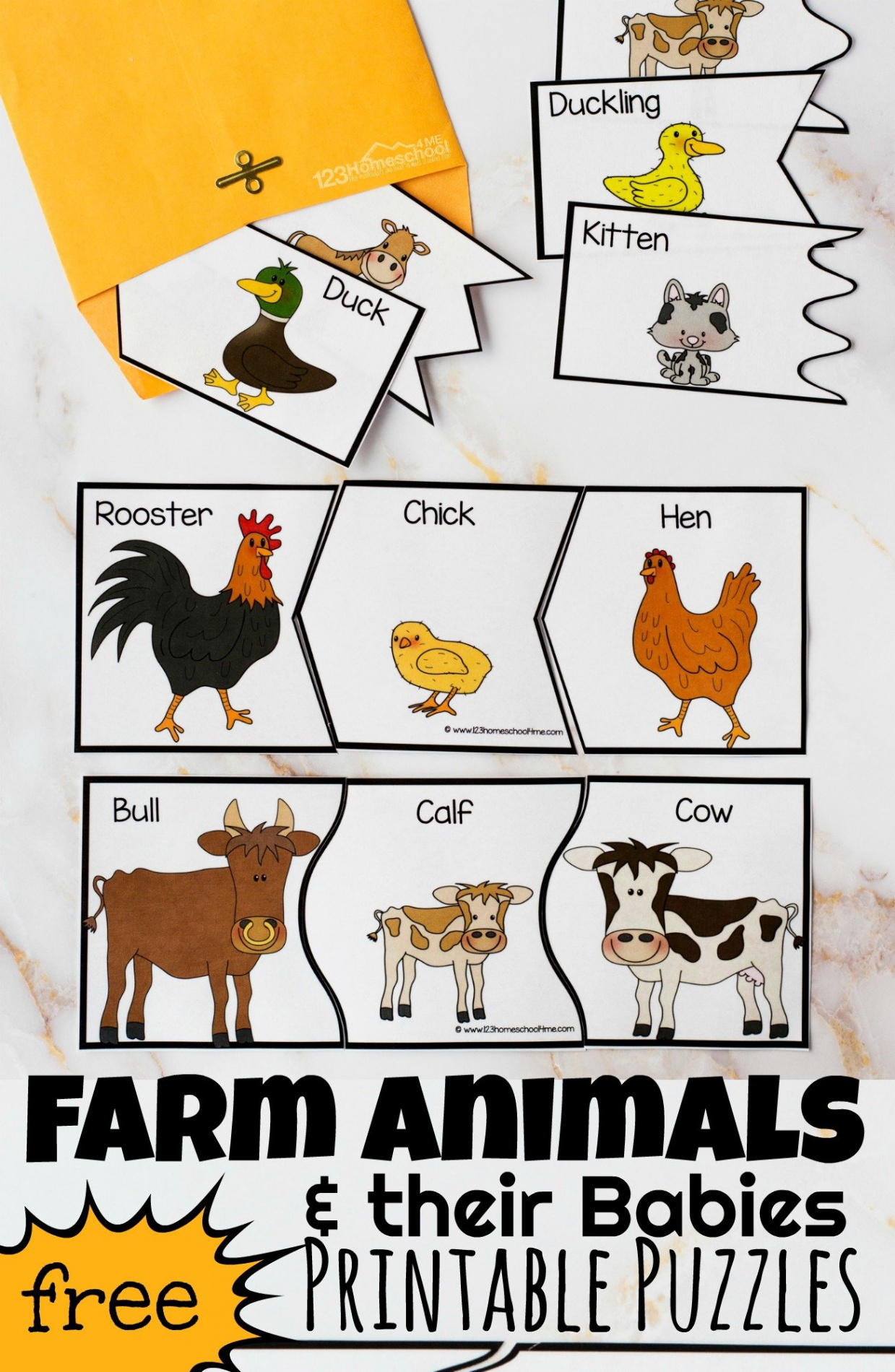 🐔 FREE Farm Animals and their Babies Printables Puzzles Activities