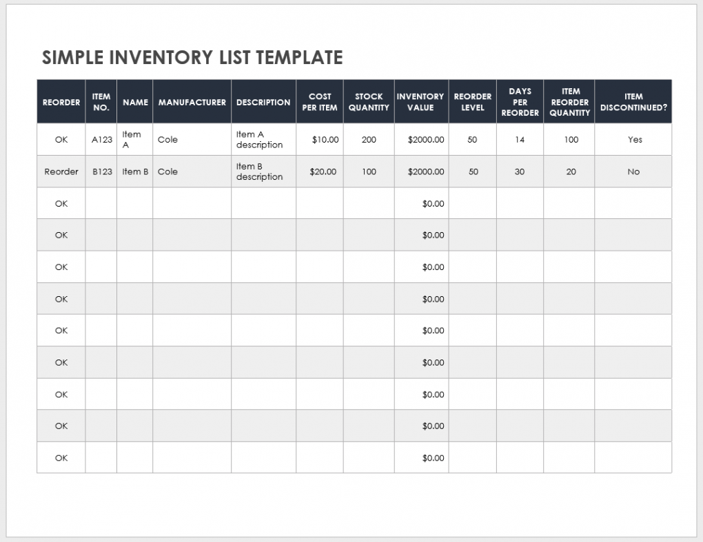 Free Inventory List Templates  Smartsheet