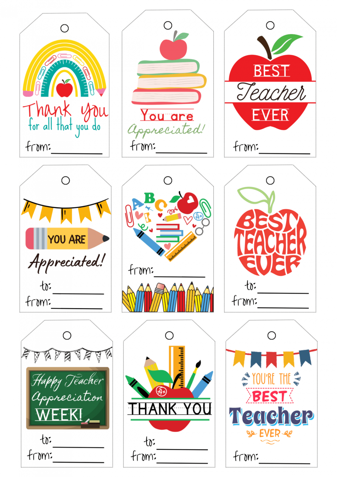 Free Printable Teacher Appreciation Tags in 23  Teacher