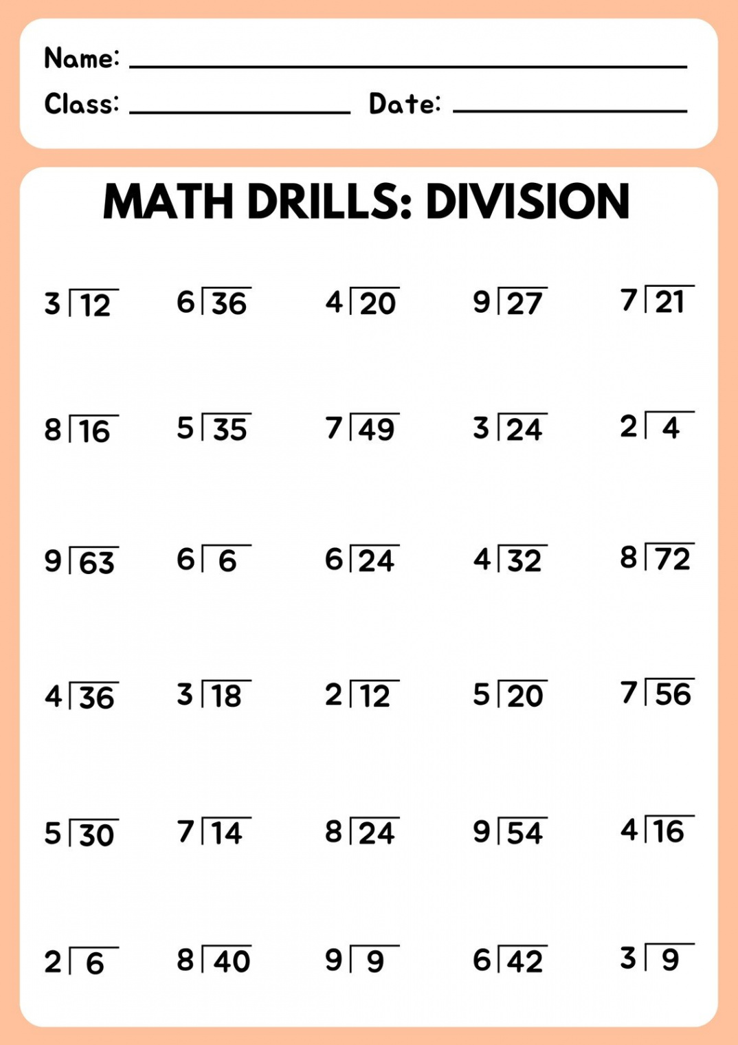 Free to edit and print division worksheet templates  Canva