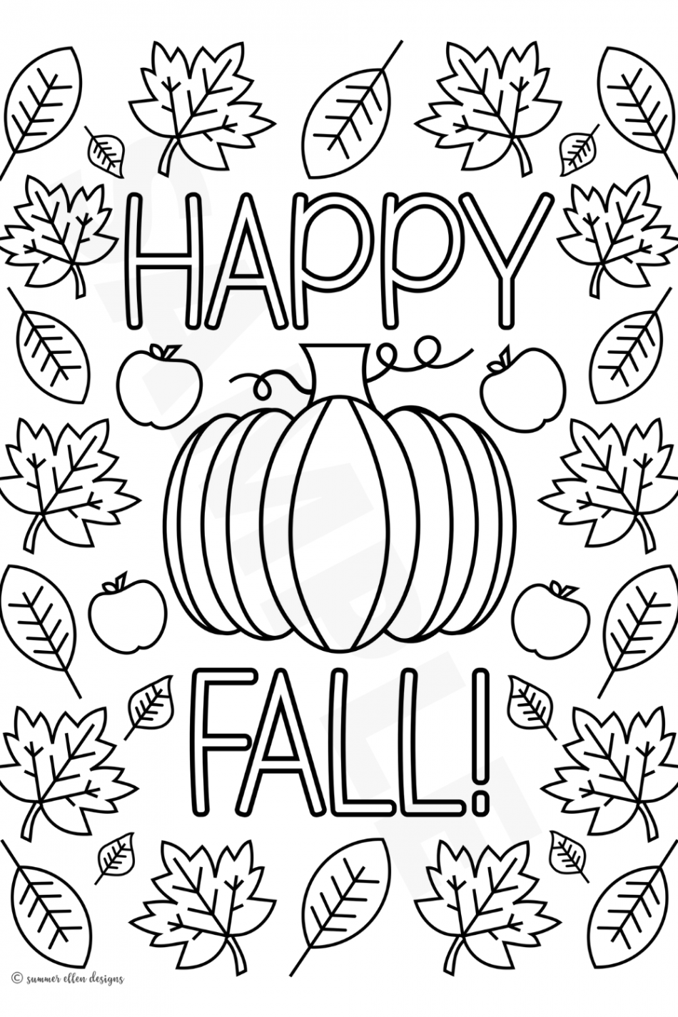 Happy Fall Coloring Page Adult Coloring Page for Fall Fall Leaves