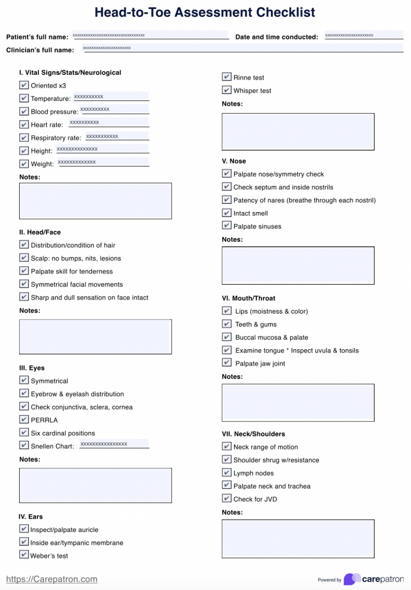 Head-to-Toe Assessment Checklist & Example  Free PDF Download