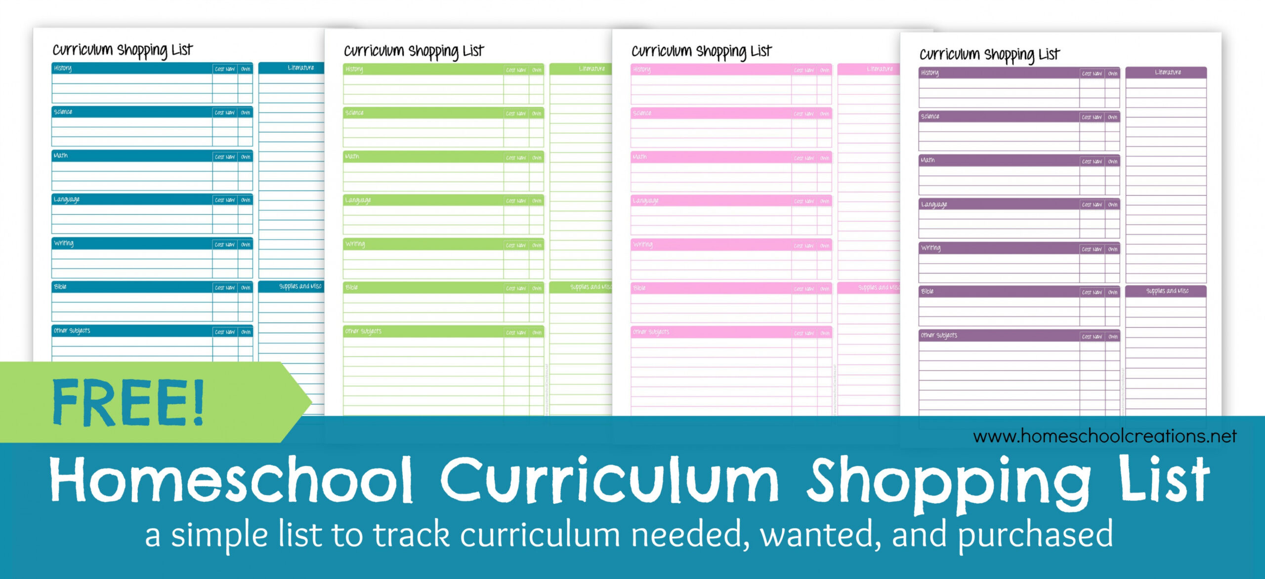 Homeschool Curriculum Shopping List: Free Printable