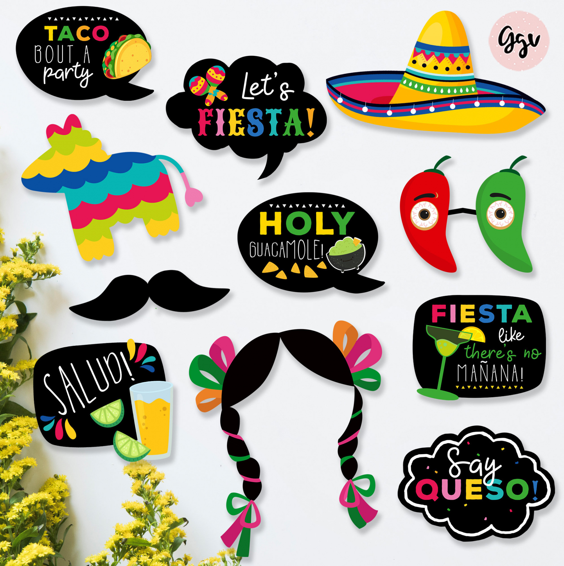 Mexican Fiesta Props, Fiesta Photobooth Props, Printable Fiesta