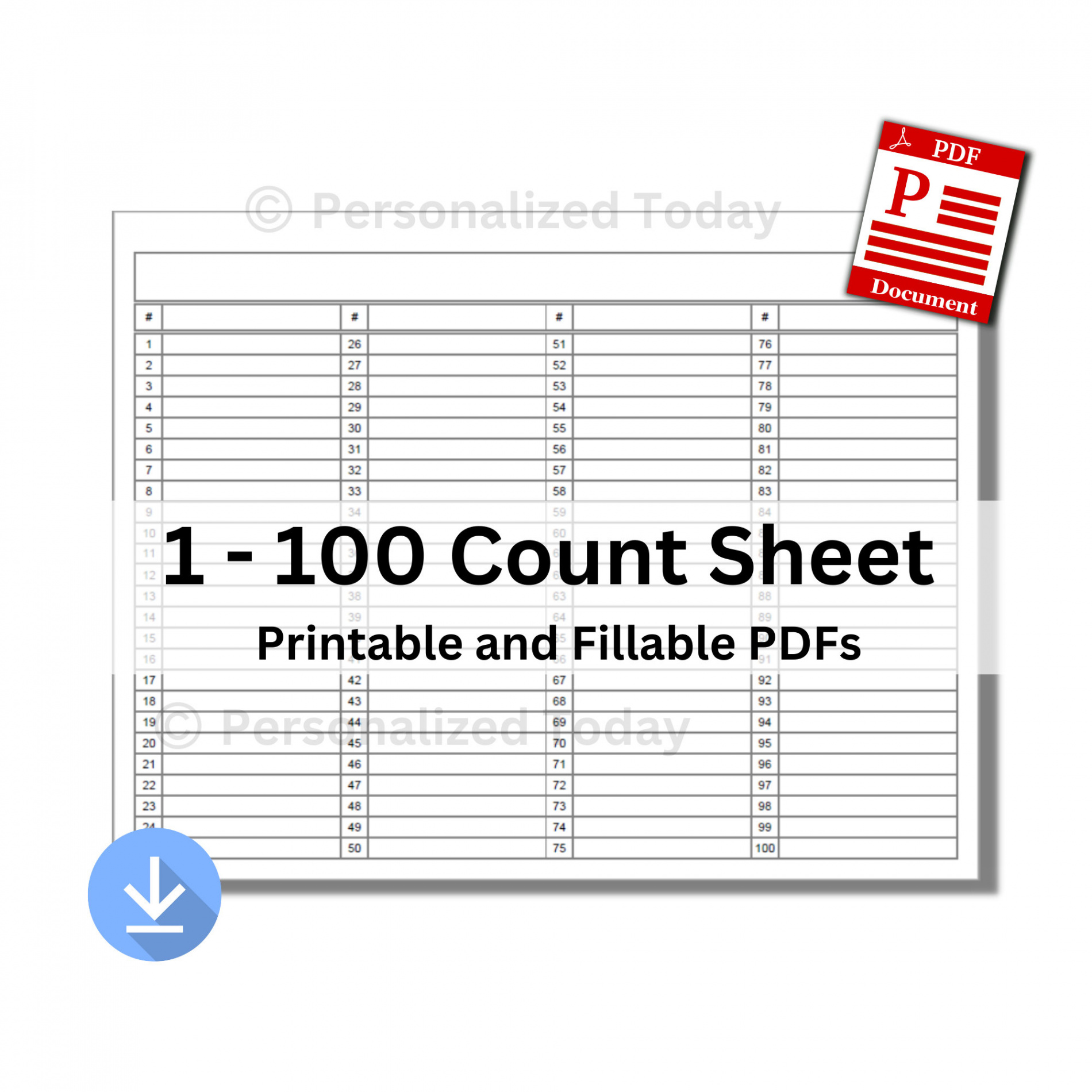 PDF  00 Count List Printable Only Printable and Fillable - Etsy