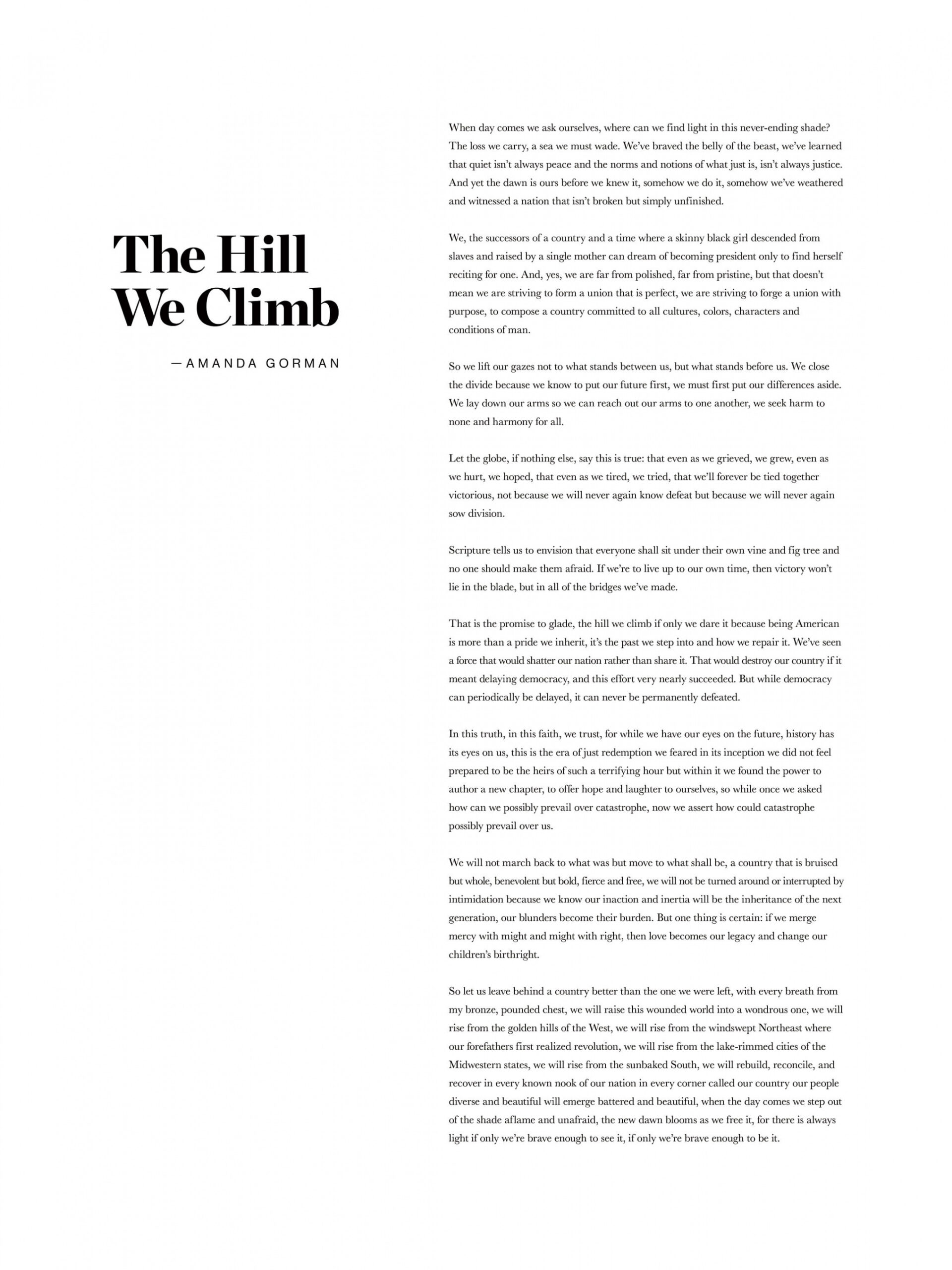 Printable Amanda Gorman the Hill We Climb Poem Digital Download