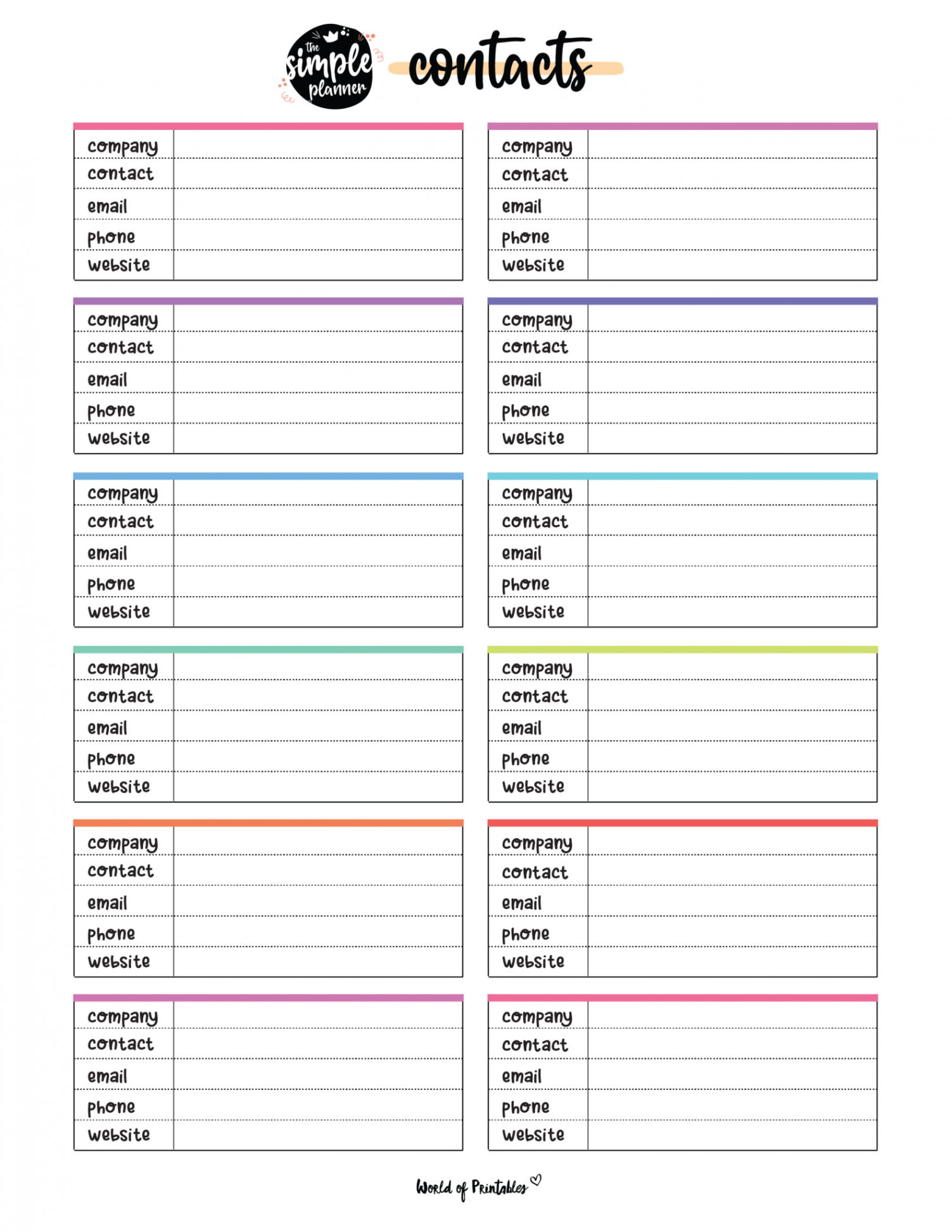 Printable Cute Contact List Template  List template, Contact list