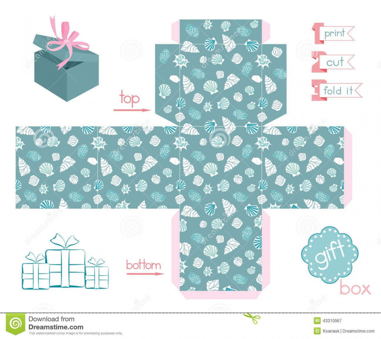 Printable Gift Box Various Shells  Gift box template printable