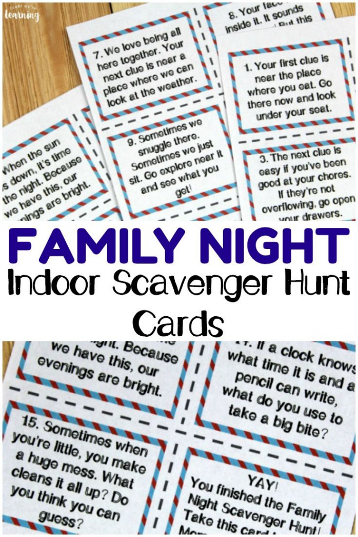 Printable Indoor Family Night Scavenger Hunt Cards  Scavenger