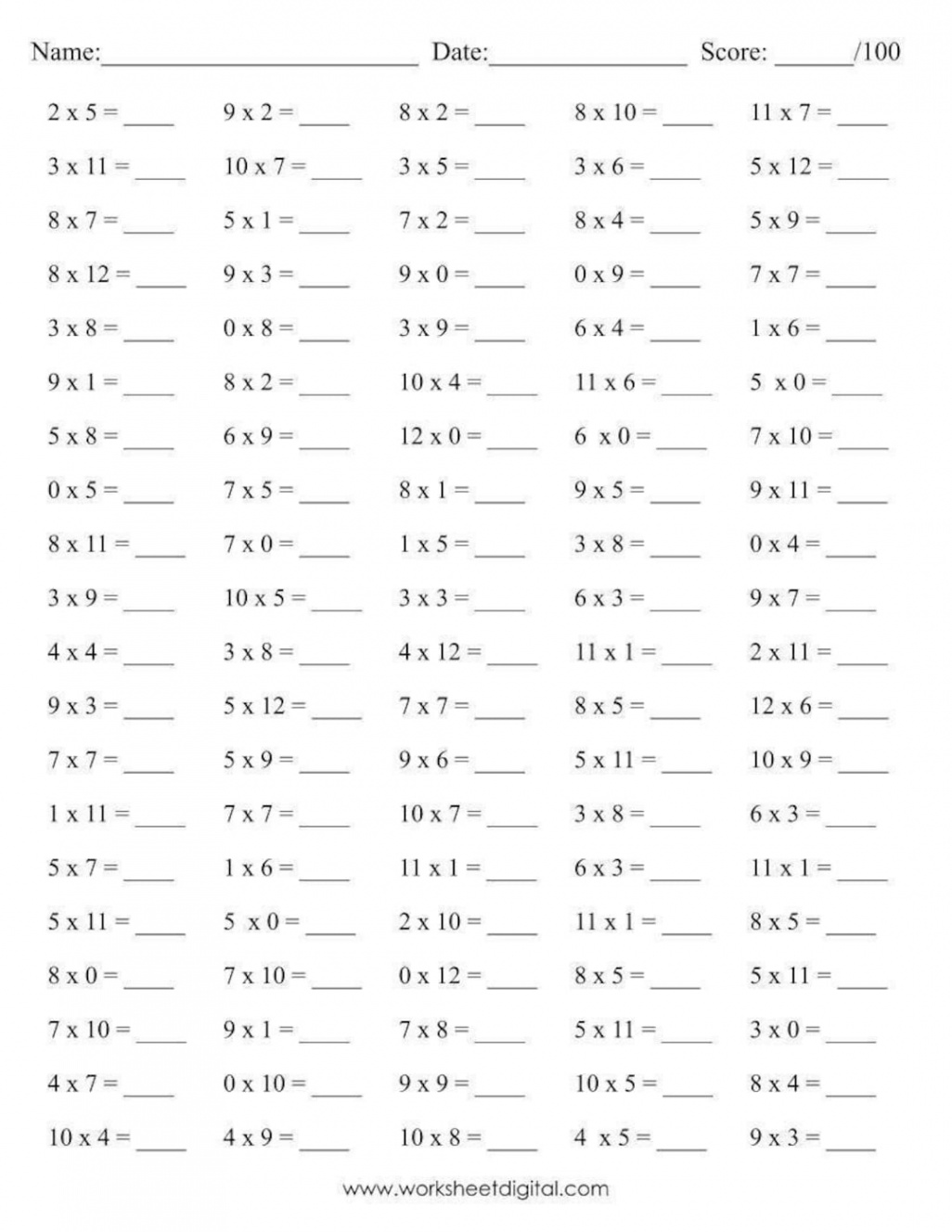 Printable Math Drills Multiplication, Timetable  to , Practice Speed  Counting, Instant Download, Homework Practice, Math Worksheets - Etsy