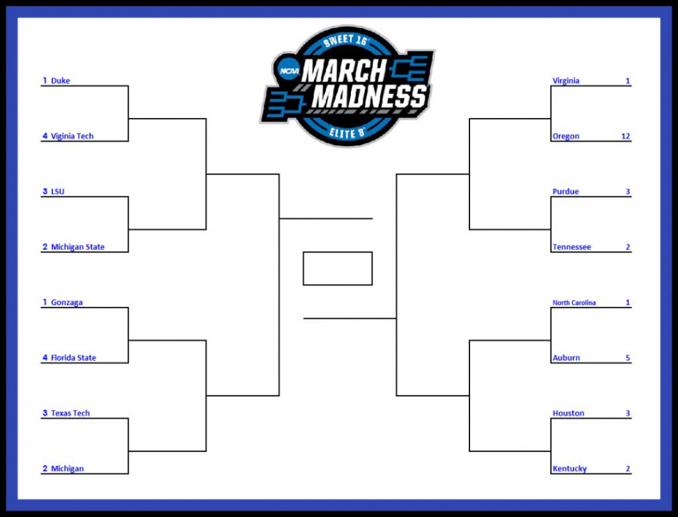 Printable Sweet  / Elite  Tournament Bracket for March Madness