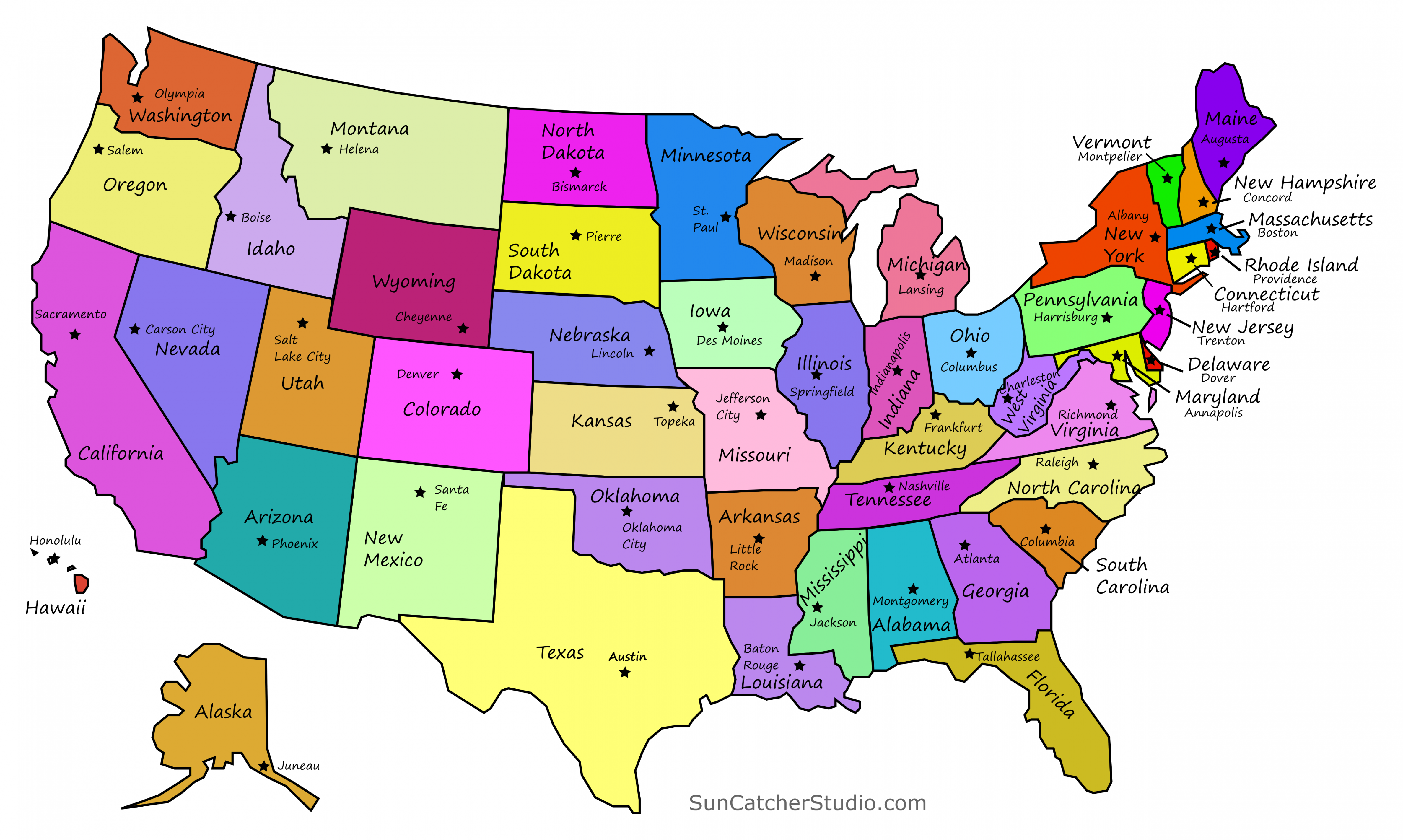 Printable US Maps with States (USA, United States, America) – DIY