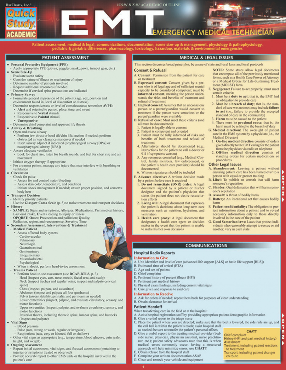 QuickStudy  EMT: Emergency Medical Technician Laminated Study