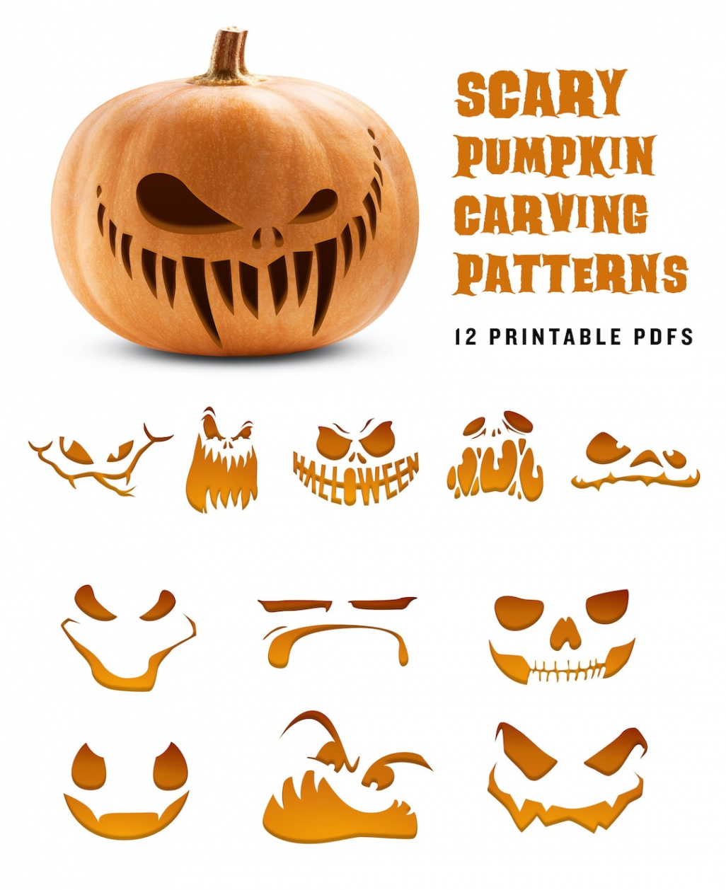 Scary Pumpkin Carving Pattern Angry Jack-o-lantern Printable