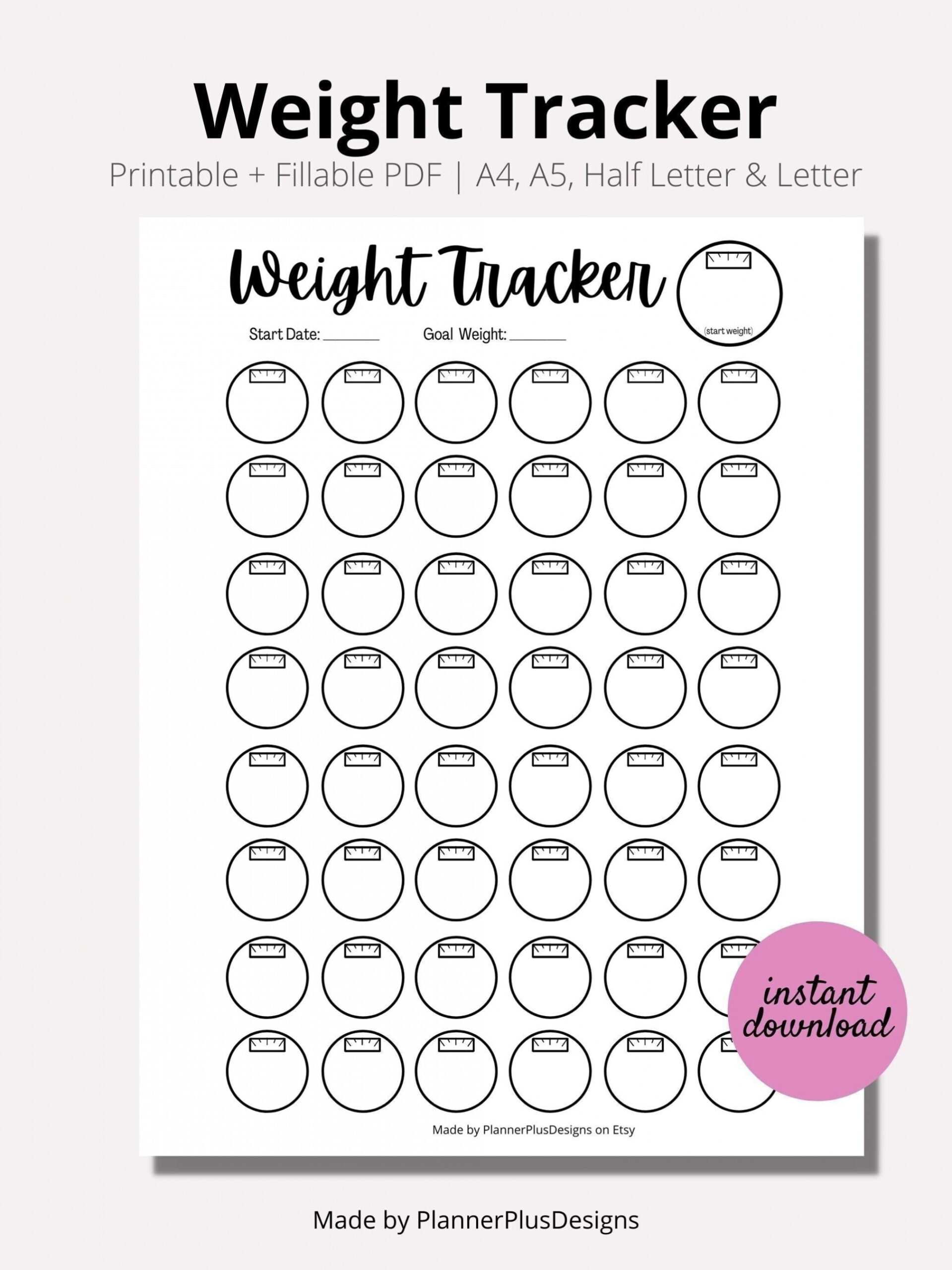 Weight Loss Tracker Journal Printable, Weight Loss Chart, Weight