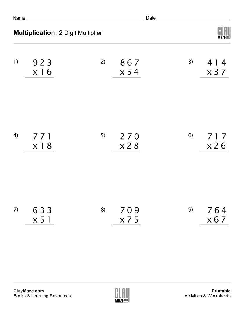 2 Digit Multiplication Without Carry Worksheets