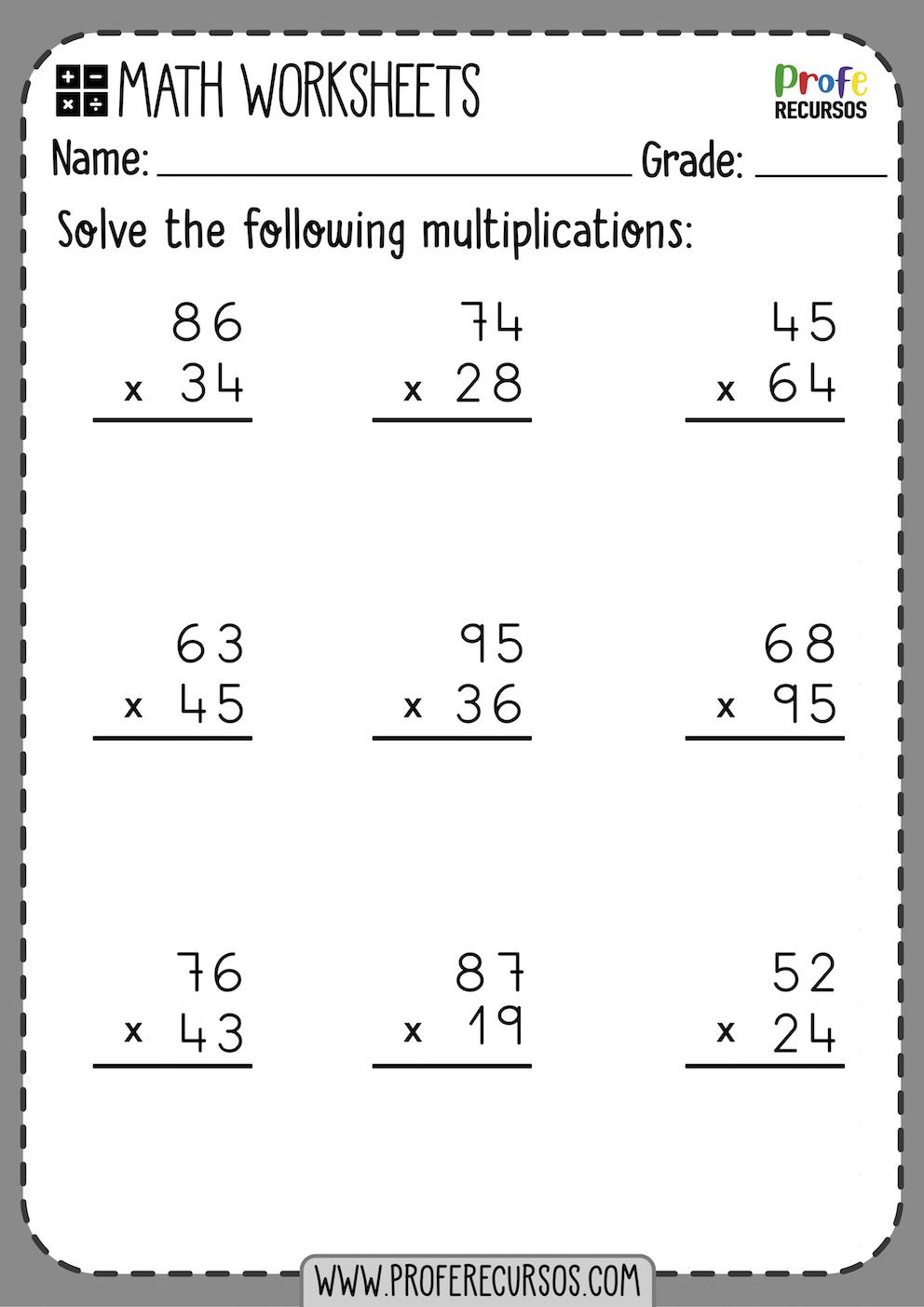 Easy 2 Digit Multiplication Worksheets