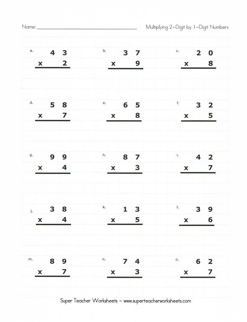 Multiplication Worksheets 2 Digit By 1 Digit Pdf