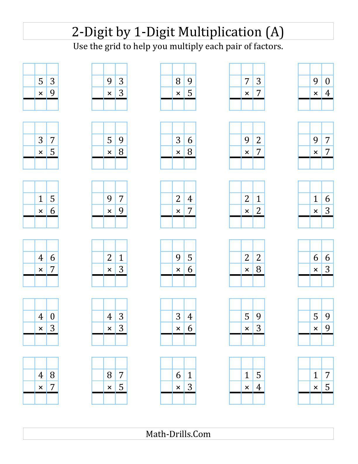 Multiplication Worksheets 2 Digit By 1 Digit Printable