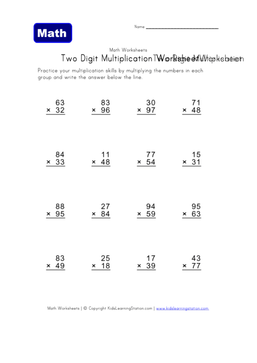 Multiplication Worksheets 2 Digit By 2 Digit Pdf